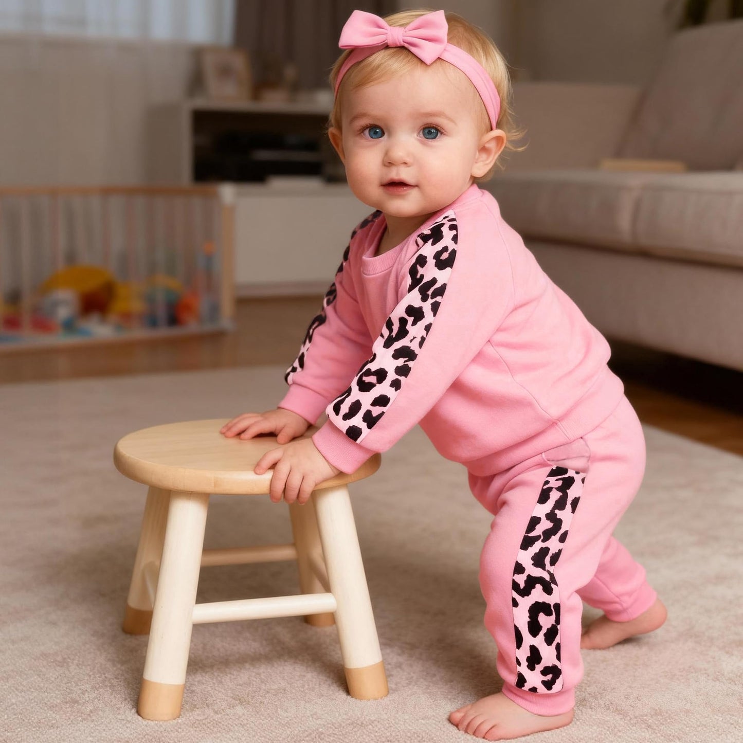 AMAWMW Infant Baby Girl Clothes Long Sleeve Loose Sweatshirts Pockets Pants Headband Outfits Fall Winter Spring Gift