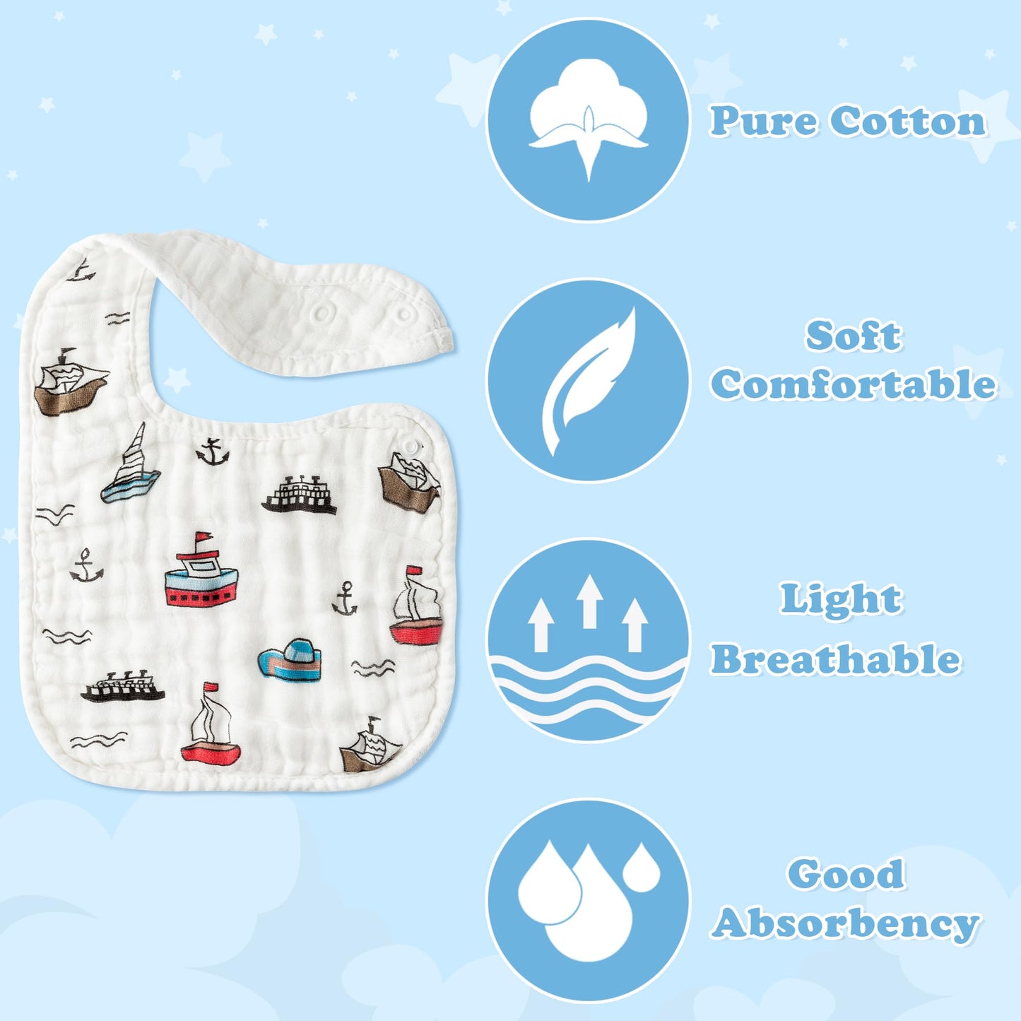 Zainpe 6Pcs Snap Muslin Cotton Bibs for Baby Love Heart Milk Letter Pattern Bib with 6 Absorbent Soft Layers, Machine Washable Burp Cloths for Infants Newborns Toddlers Drooling Feeding and Teething