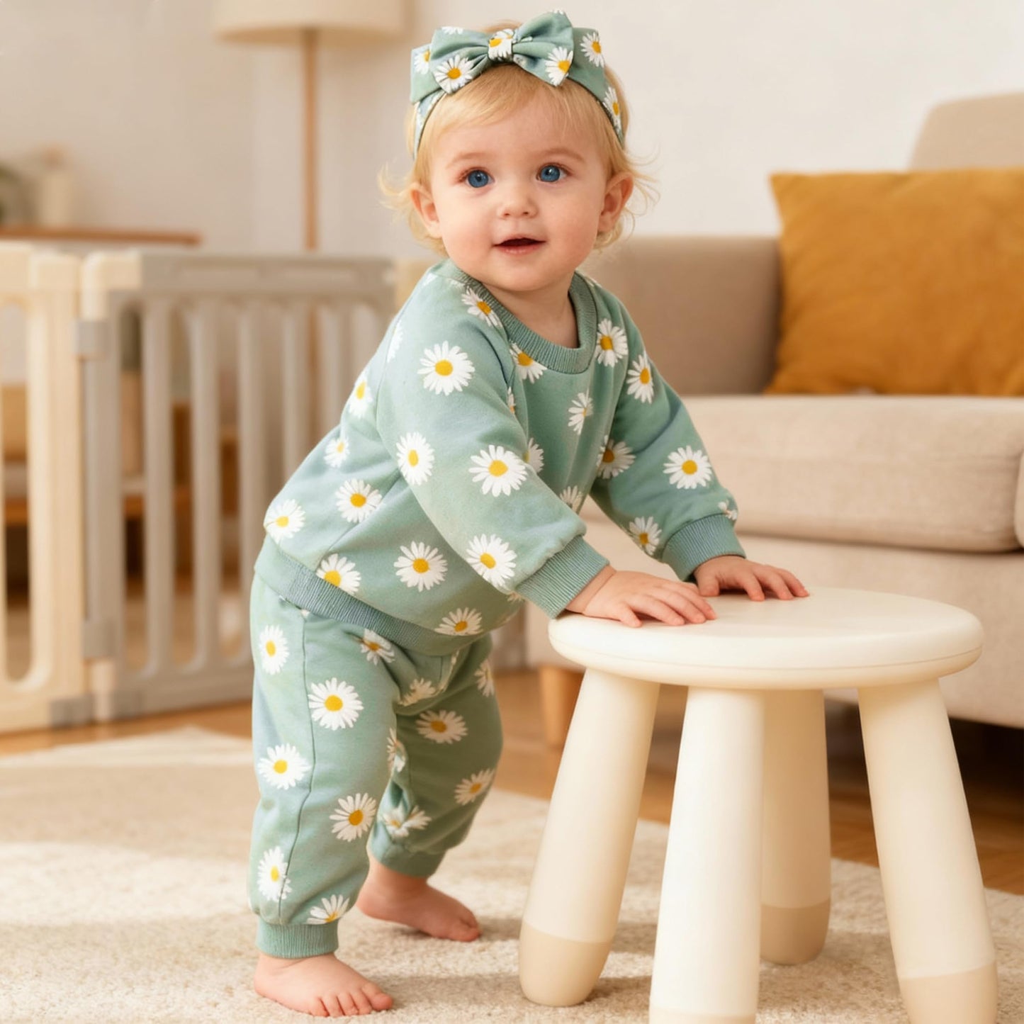 AMAWMW Infant Baby Girl Clothes Long Sleeve Loose Sweatshirts Pockets Pants Headband Outfits Fall Winter Spring Gift