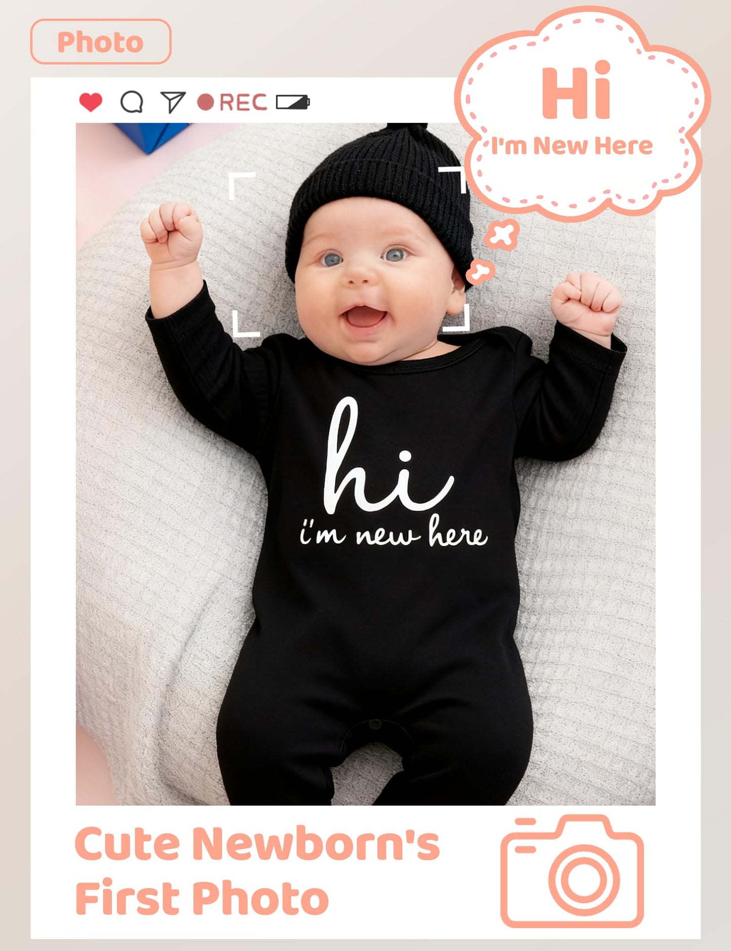 Newborn Unisex Baby Clothes 0-3 Months,Long Sleeve Onesie Infant Coming Home Outfits Romper with Mittens & Hat