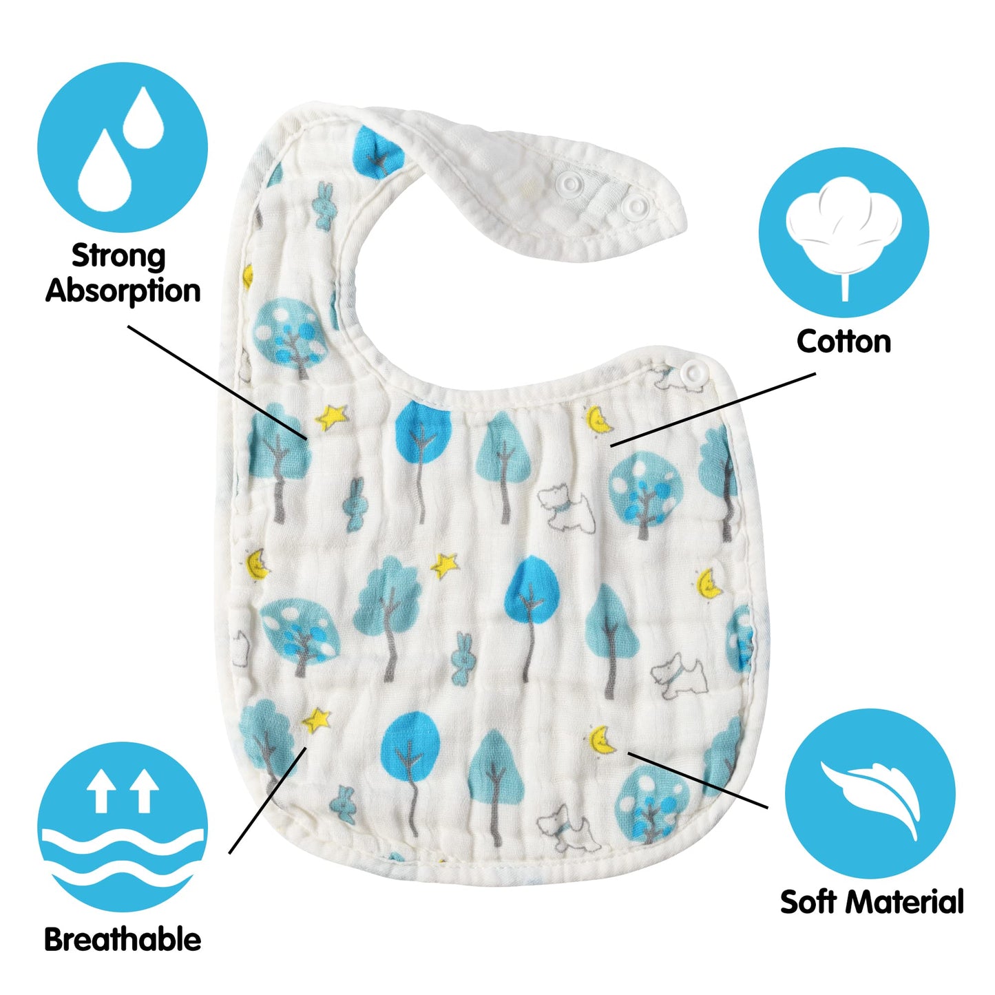 Zainpe 6Pcs Snap Muslin Cotton Bibs for Baby Love Heart Milk Letter Pattern Bib with 6 Absorbent Soft Layers, Machine Washable Burp Cloths for Infants Newborns Toddlers Drooling Feeding and Teething