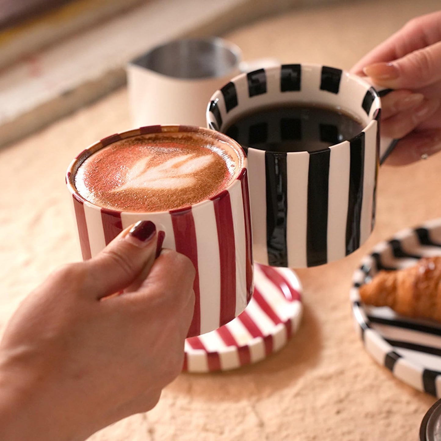 8 Oz Ceramic Coffee Mug Espresso Cups with Saucer Mug And Saucer Set Cup And Saucer Coffee Cups with Saucers Coffee Cups And Saucers,Black