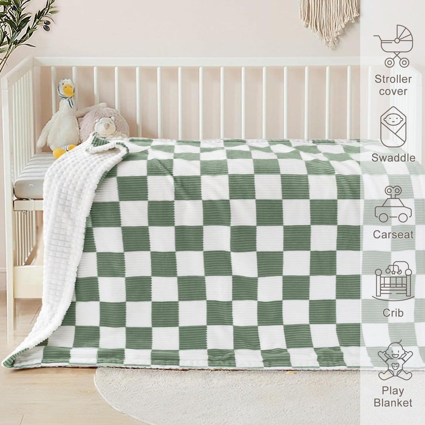 HOMRITAR Black and White Baby Blanket for Boys Ultra Soft Warm Lightweight Toddler Blanket with High Contrast Checkered, 3D Double Layer Fleece for Newborn Visual Touch Sensory 30x40 Inch