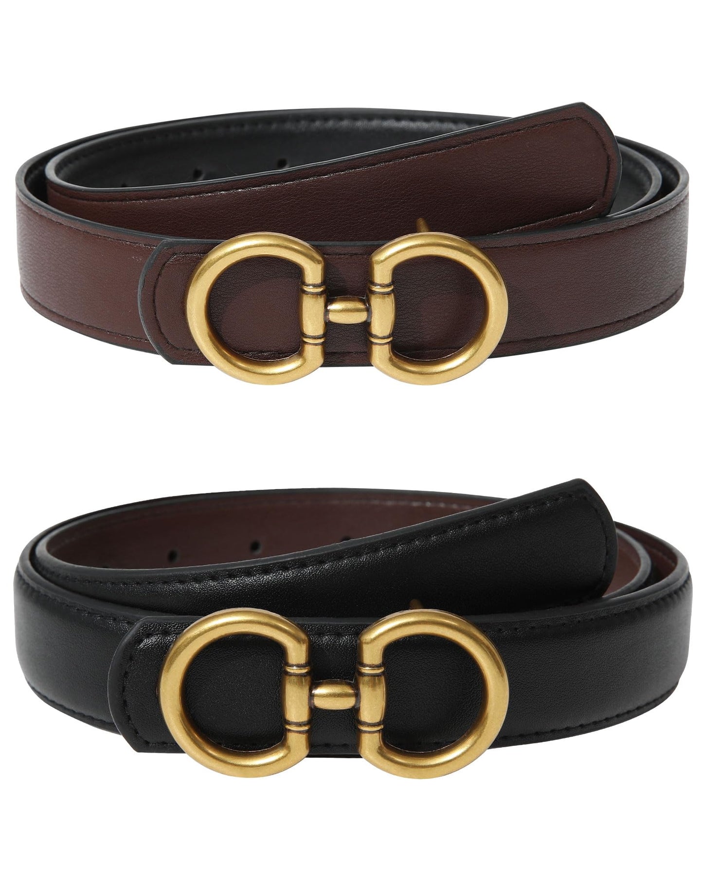 AWAYTR Reversible Belt for Women - Two-in-One Women Fashion Leather Belt for Jeans with Golden Buckle