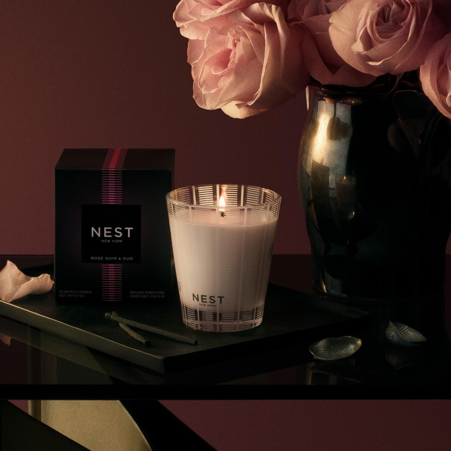 NEST New York Scented Classic Candle, Amber & Incense - 8.1 oz - Up to 60-Hour Burn Time - Reusable Glass Vessel