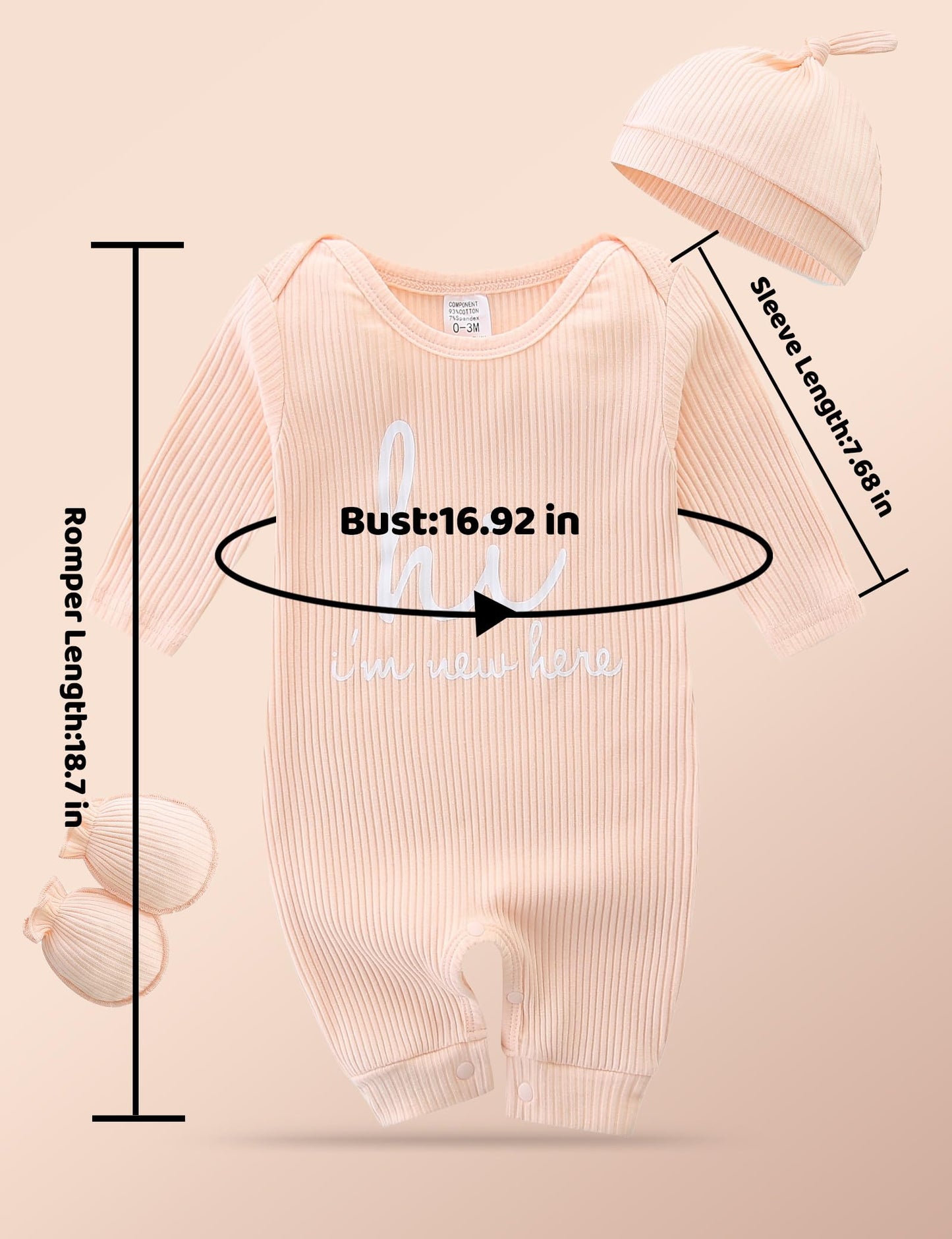Newborn Unisex Baby Clothes 0-3 Months,Long Sleeve Onesie Infant Coming Home Outfits Romper with Mittens & Hat