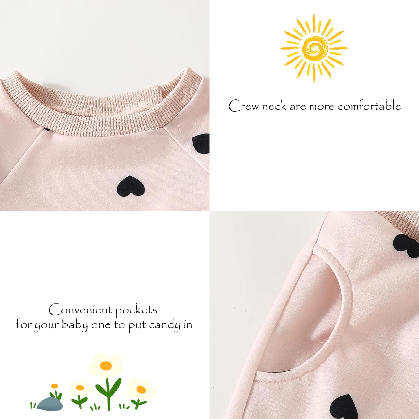 AMAWMW Infant Baby Girl Clothes Long Sleeve Loose Sweatshirts Pockets Pants Headband Outfits Fall Winter Spring Gift