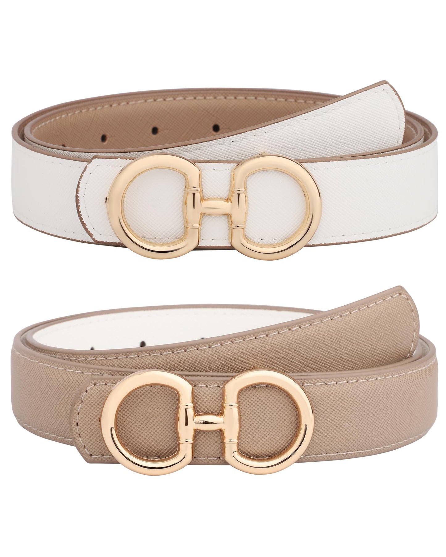 AWAYTR Reversible Belt for Women - Two-in-One Women Fashion Leather Belt for Jeans with Golden Buckle