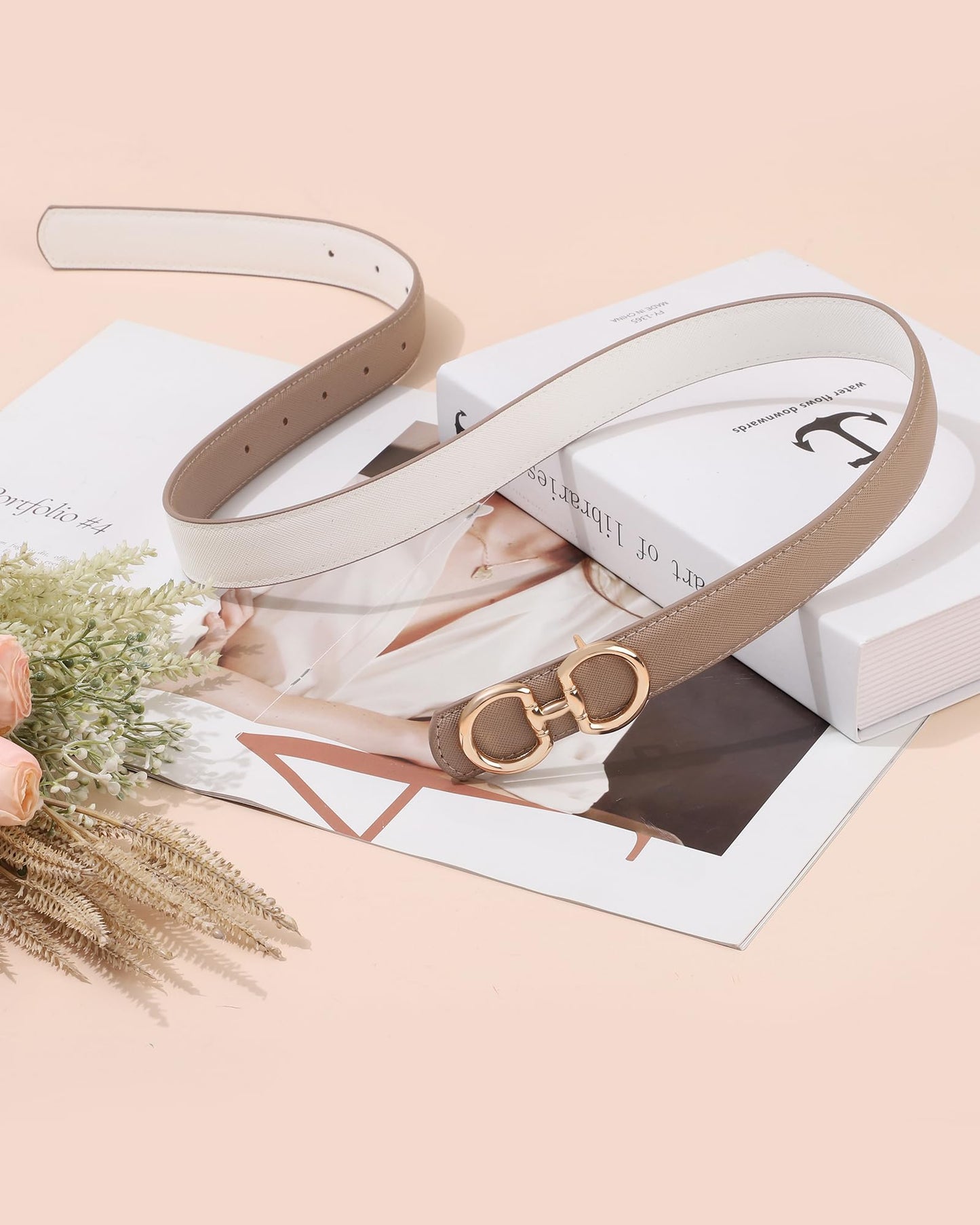 AWAYTR Reversible Belt for Women - Two-in-One Women Fashion Leather Belt for Jeans with Golden Buckle