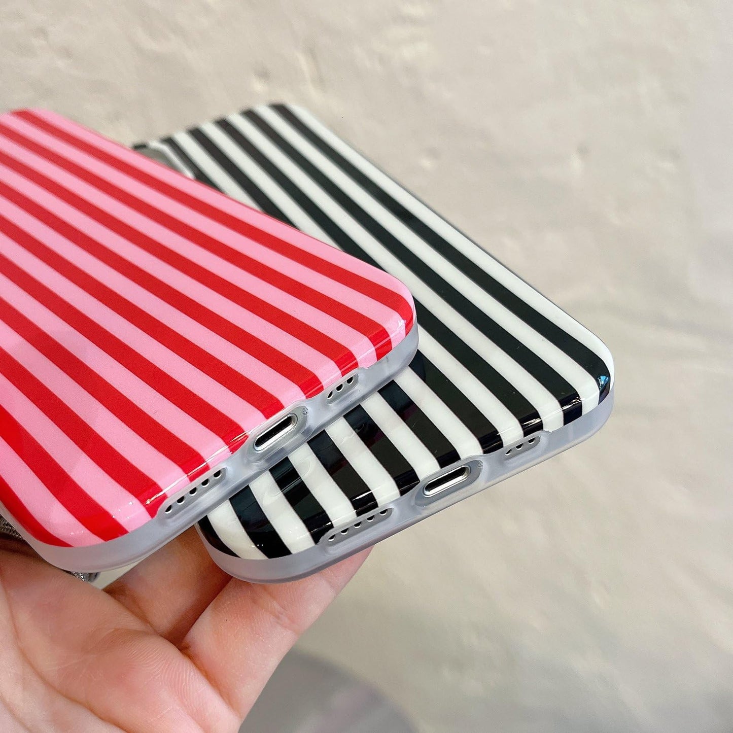 Cute Striped Phone Case Compatible with iPhone 14/13 6.1",Aesthetic Trendy Retro Stripe Pattern Chic Pretty Stylish Protective Girls Women Cover for iPhone 14/13-Black White
