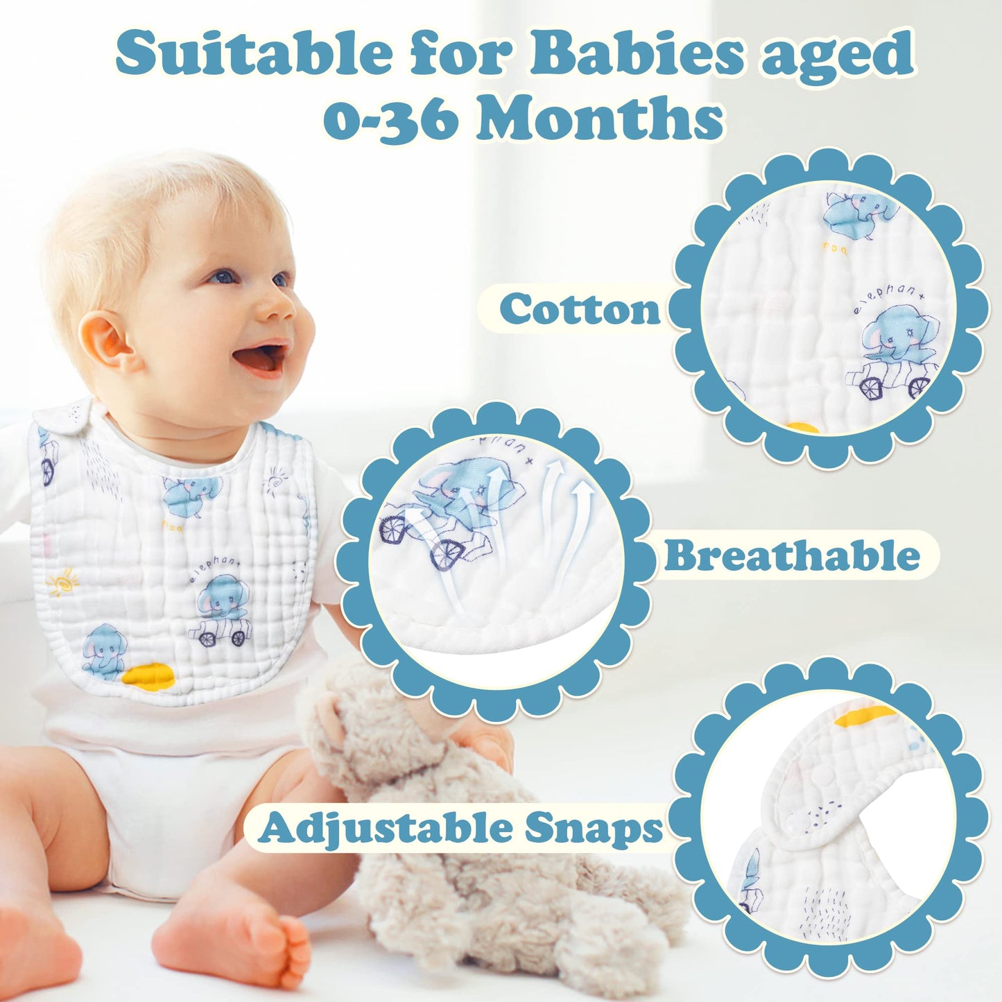 Zainpe 6Pcs Snap Muslin Cotton Bibs for Baby Love Heart Milk Letter Pattern Bib with 6 Absorbent Soft Layers, Machine Washable Burp Cloths for Infants Newborns Toddlers Drooling Feeding and Teething