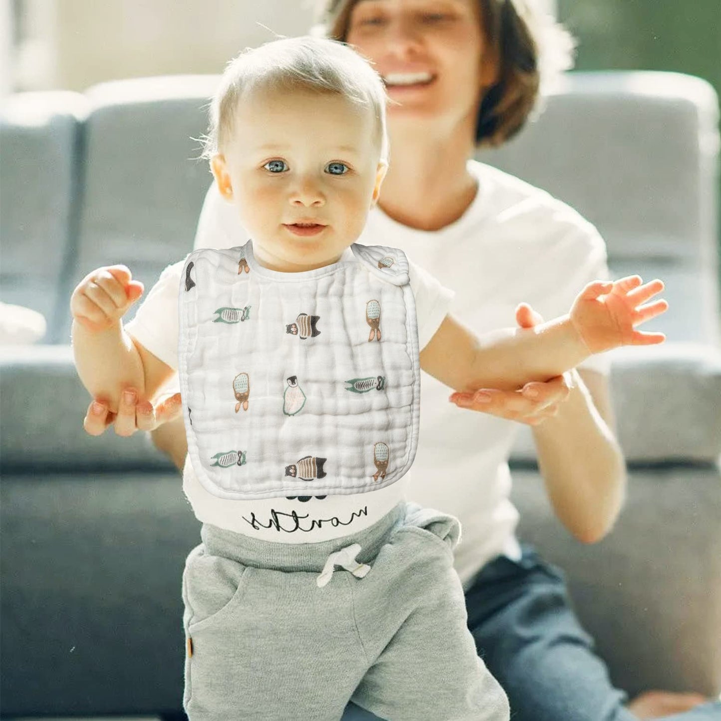 Zainpe 6Pcs Snap Muslin Cotton Bibs for Baby Love Heart Milk Letter Pattern Bib with 6 Absorbent Soft Layers, Machine Washable Burp Cloths for Infants Newborns Toddlers Drooling Feeding and Teething