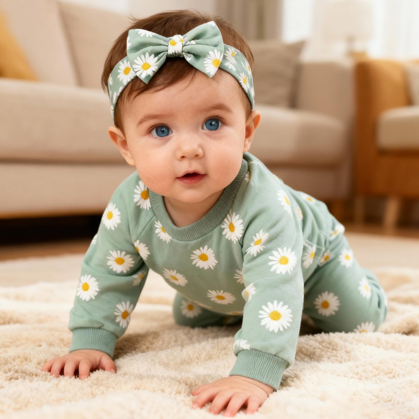 AMAWMW Infant Baby Girl Clothes Long Sleeve Loose Sweatshirts Pockets Pants Headband Outfits Fall Winter Spring Gift