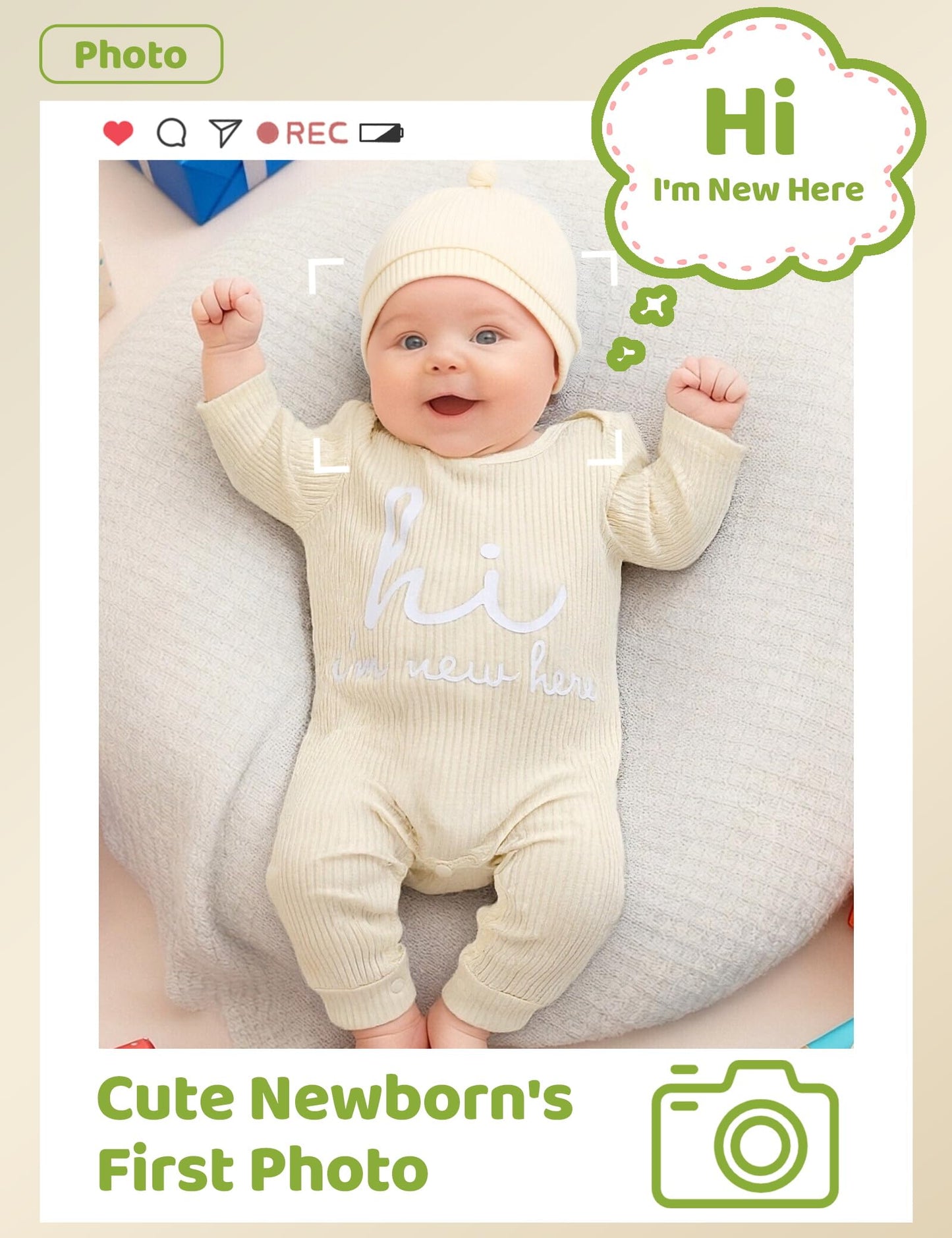 Newborn Unisex Baby Clothes 0-3 Months,Long Sleeve Onesie Infant Coming Home Outfits Romper with Mittens & Hat