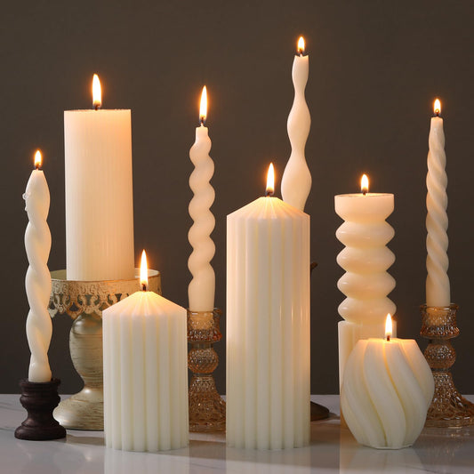 Nuanchu 9 Pcs Modern Decorative Candles Set 5 Pillar Aesthetic Ribbed Candles 4 Spiral Taper Twisted Candlesticks Scented Smokeless Soy Wax for Wedding Holiday Dinner Home Decoration(Halloween Color)