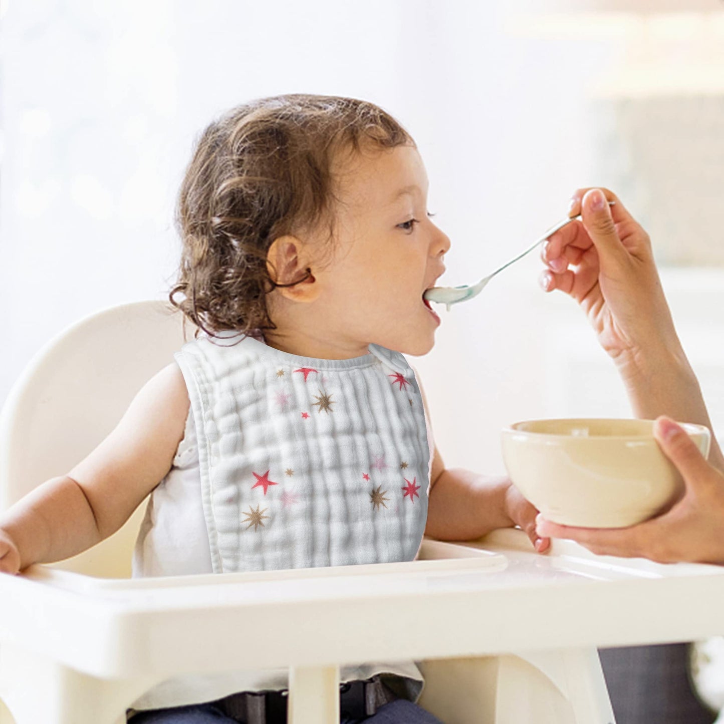 Zainpe 6Pcs Snap Muslin Cotton Bibs for Baby Love Heart Milk Letter Pattern Bib with 6 Absorbent Soft Layers, Machine Washable Burp Cloths for Infants Newborns Toddlers Drooling Feeding and Teething