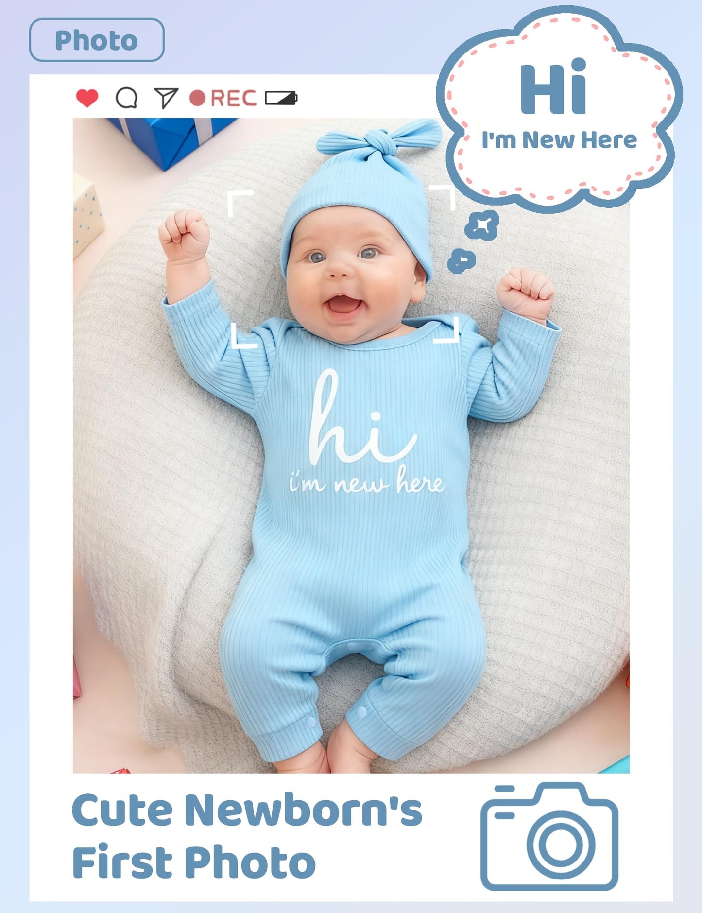 Newborn Unisex Baby Clothes 0-3 Months,Long Sleeve Onesie Infant Coming Home Outfits Romper with Mittens & Hat