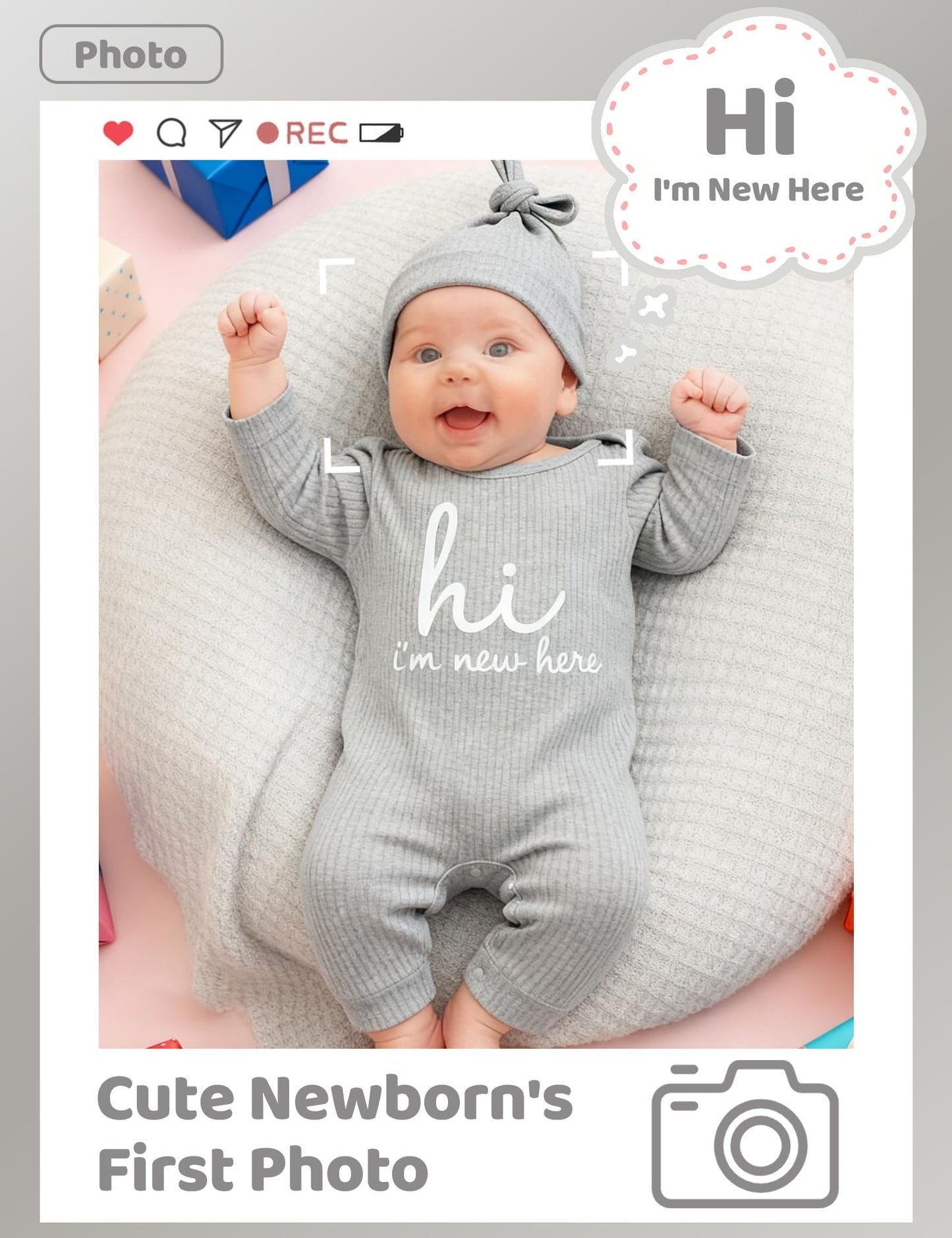 Newborn Unisex Baby Clothes 0-3 Months,Long Sleeve Onesie Infant Coming Home Outfits Romper with Mittens & Hat