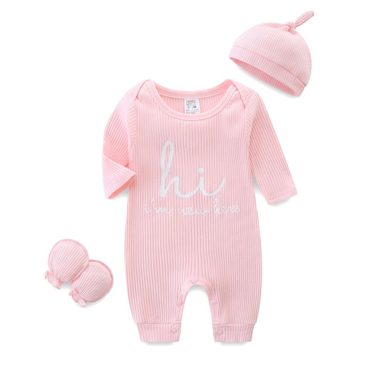 Newborn Unisex Baby Clothes 0-3 Months,Long Sleeve Onesie Infant Coming Home Outfits Romper with Mittens & Hat