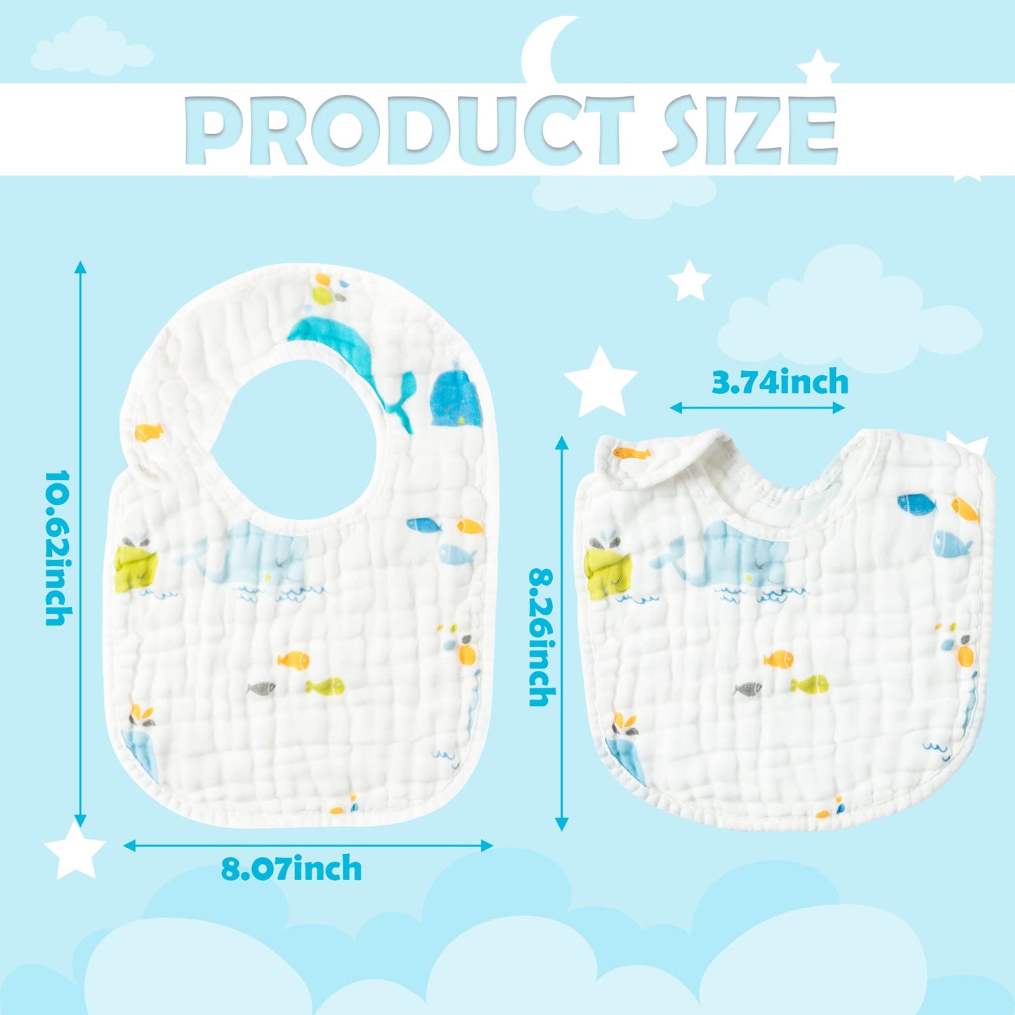 Zainpe 6Pcs Snap Muslin Cotton Bibs for Baby Love Heart Milk Letter Pattern Bib with 6 Absorbent Soft Layers, Machine Washable Burp Cloths for Infants Newborns Toddlers Drooling Feeding and Teething