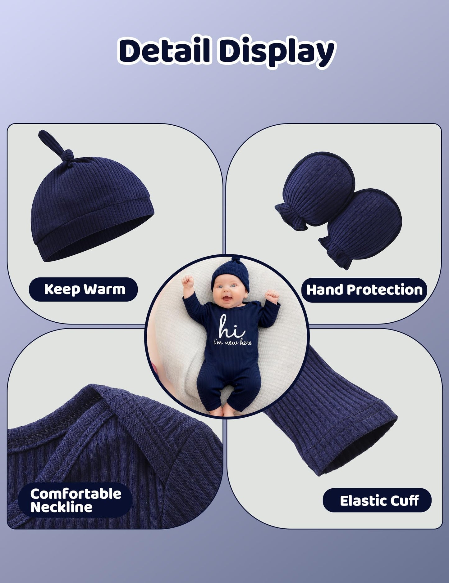 Newborn Unisex Baby Clothes 0-3 Months,Long Sleeve Onesie Infant Coming Home Outfits Romper with Mittens & Hat