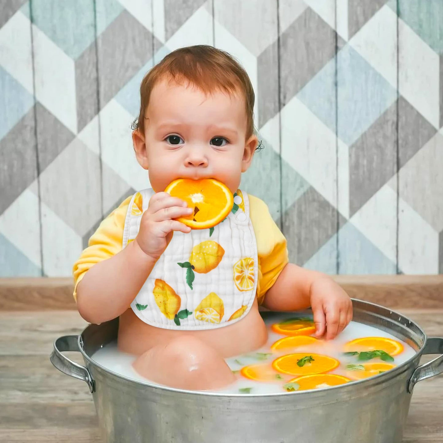 Zainpe 6Pcs Snap Muslin Cotton Bibs for Baby Love Heart Milk Letter Pattern Bib with 6 Absorbent Soft Layers, Machine Washable Burp Cloths for Infants Newborns Toddlers Drooling Feeding and Teething