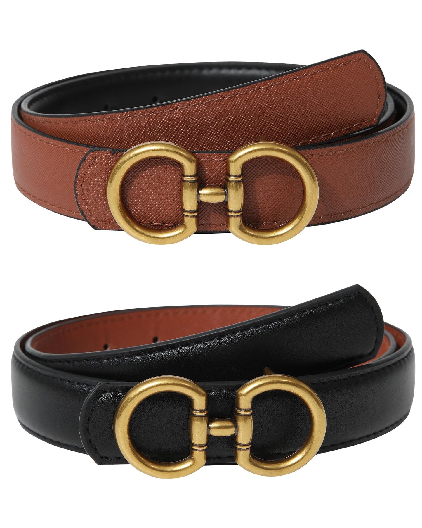 AWAYTR Reversible Belt for Women - Two-in-One Women Fashion Leather Belt for Jeans with Golden Buckle