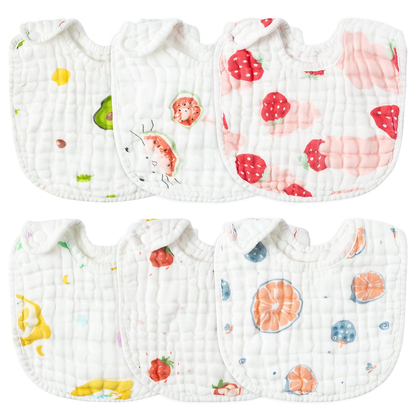 Zainpe 6Pcs Snap Muslin Cotton Bibs for Baby Love Heart Milk Letter Pattern Bib with 6 Absorbent Soft Layers, Machine Washable Burp Cloths for Infants Newborns Toddlers Drooling Feeding and Teething