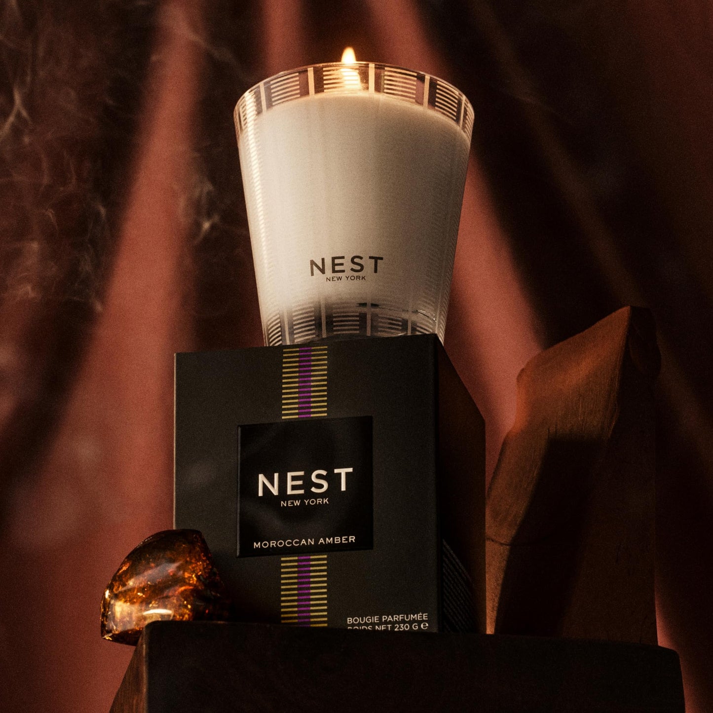 NEST New York Scented Classic Candle, Amber & Incense - 8.1 oz - Up to 60-Hour Burn Time - Reusable Glass Vessel