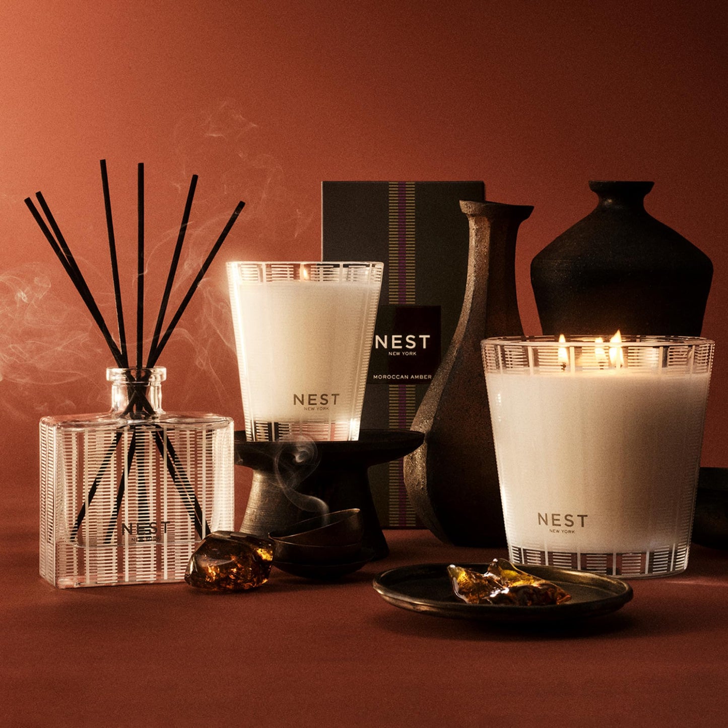 NEST New York Scented Classic Candle, Amber & Incense - 8.1 oz - Up to 60-Hour Burn Time - Reusable Glass Vessel