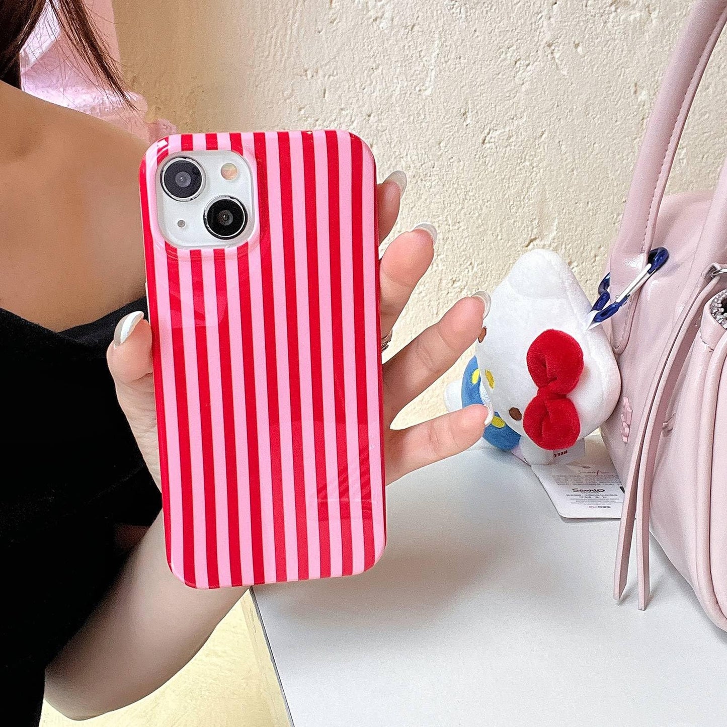 Cute Striped Phone Case Compatible with iPhone 14/13 6.1",Aesthetic Trendy Retro Stripe Pattern Chic Pretty Stylish Protective Girls Women Cover for iPhone 14/13-Black White