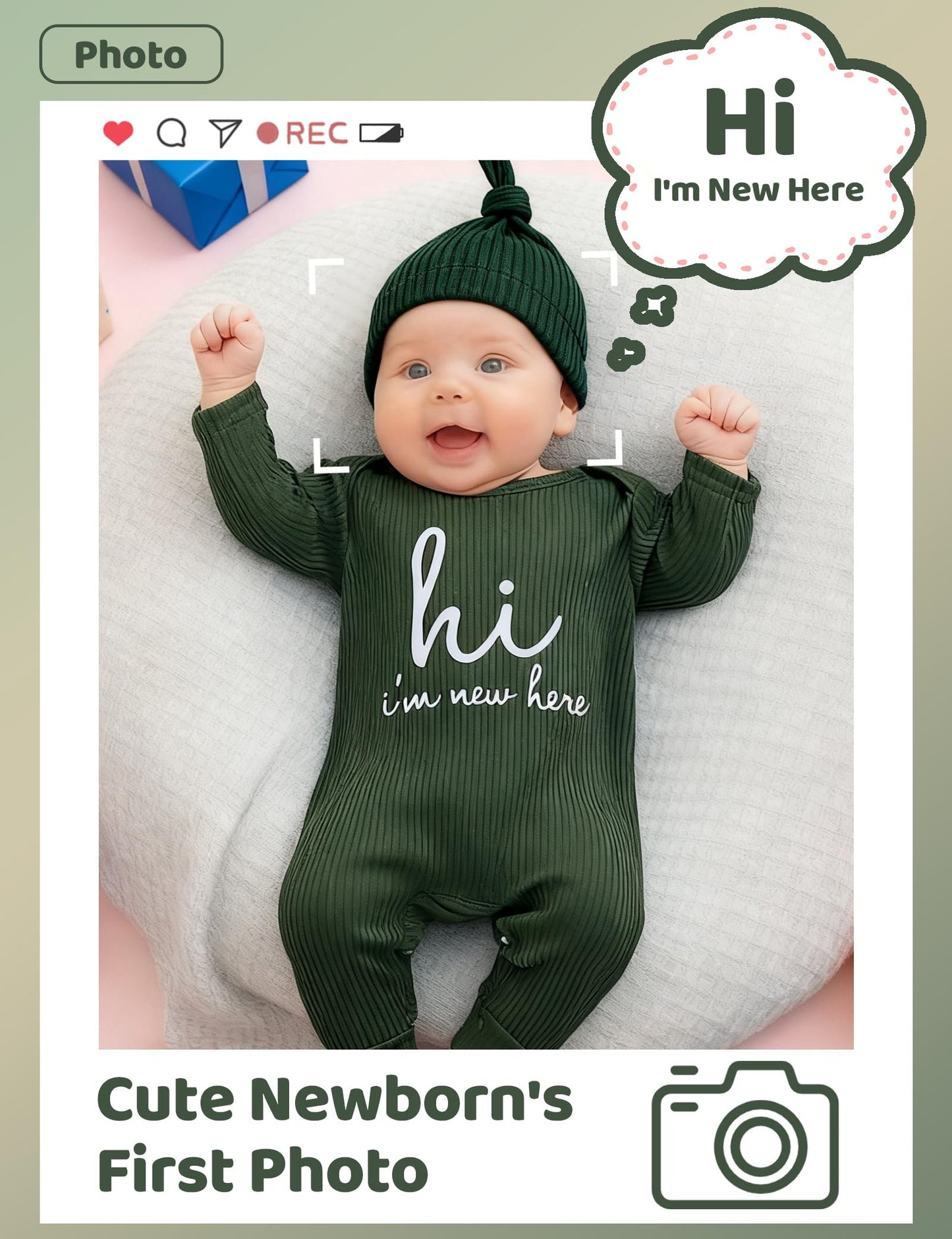 Newborn Unisex Baby Clothes 0-3 Months,Long Sleeve Onesie Infant Coming Home Outfits Romper with Mittens & Hat