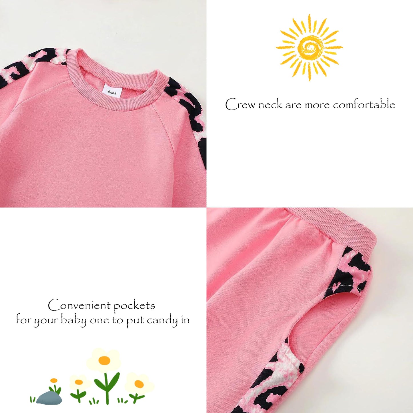 AMAWMW Infant Baby Girl Clothes Long Sleeve Loose Sweatshirts Pockets Pants Headband Outfits Fall Winter Spring Gift