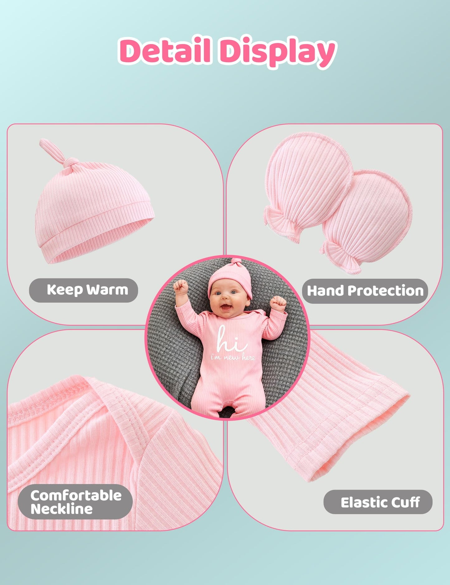 Newborn Unisex Baby Clothes 0-3 Months,Long Sleeve Onesie Infant Coming Home Outfits Romper with Mittens & Hat