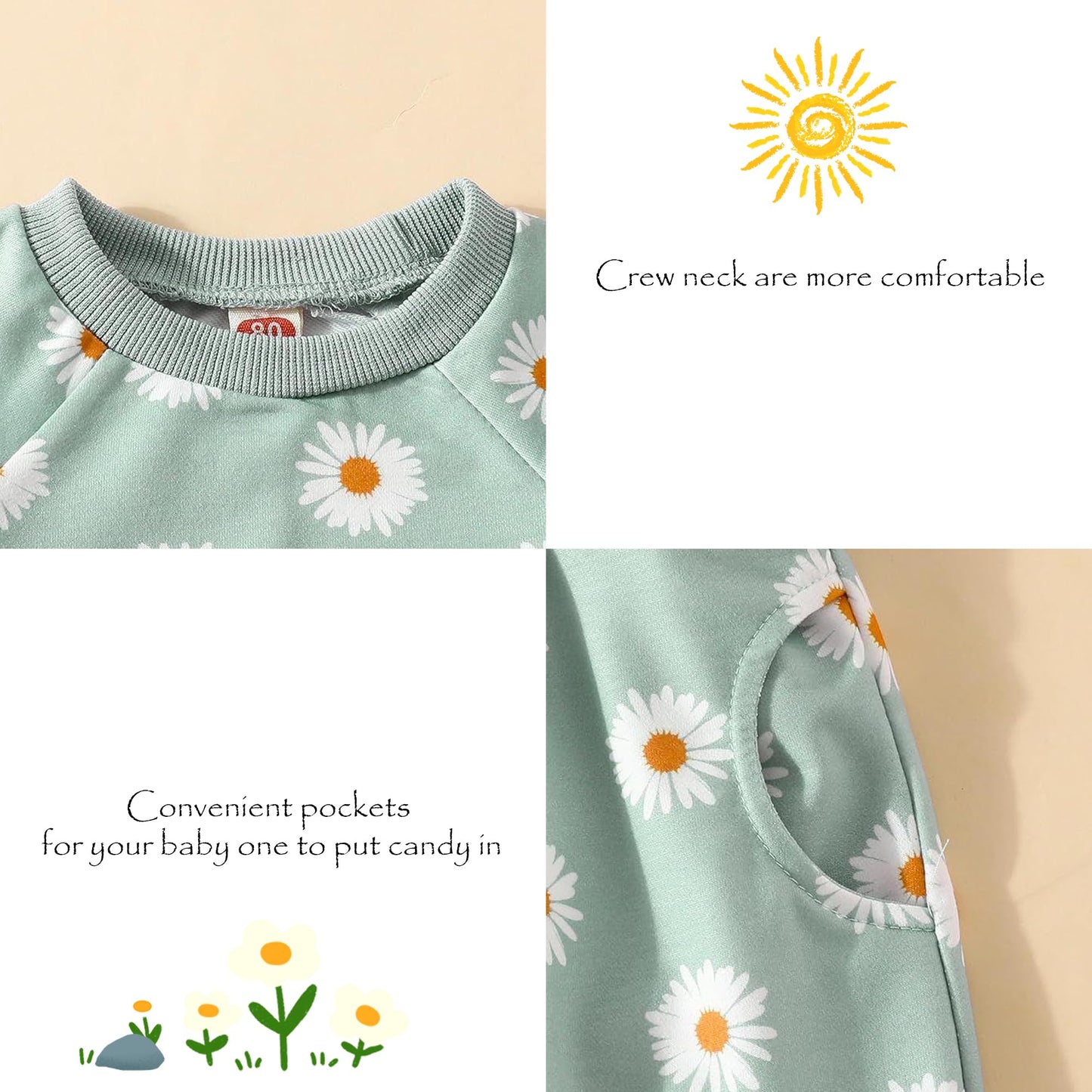 AMAWMW Infant Baby Girl Clothes Long Sleeve Loose Sweatshirts Pockets Pants Headband Outfits Fall Winter Spring Gift