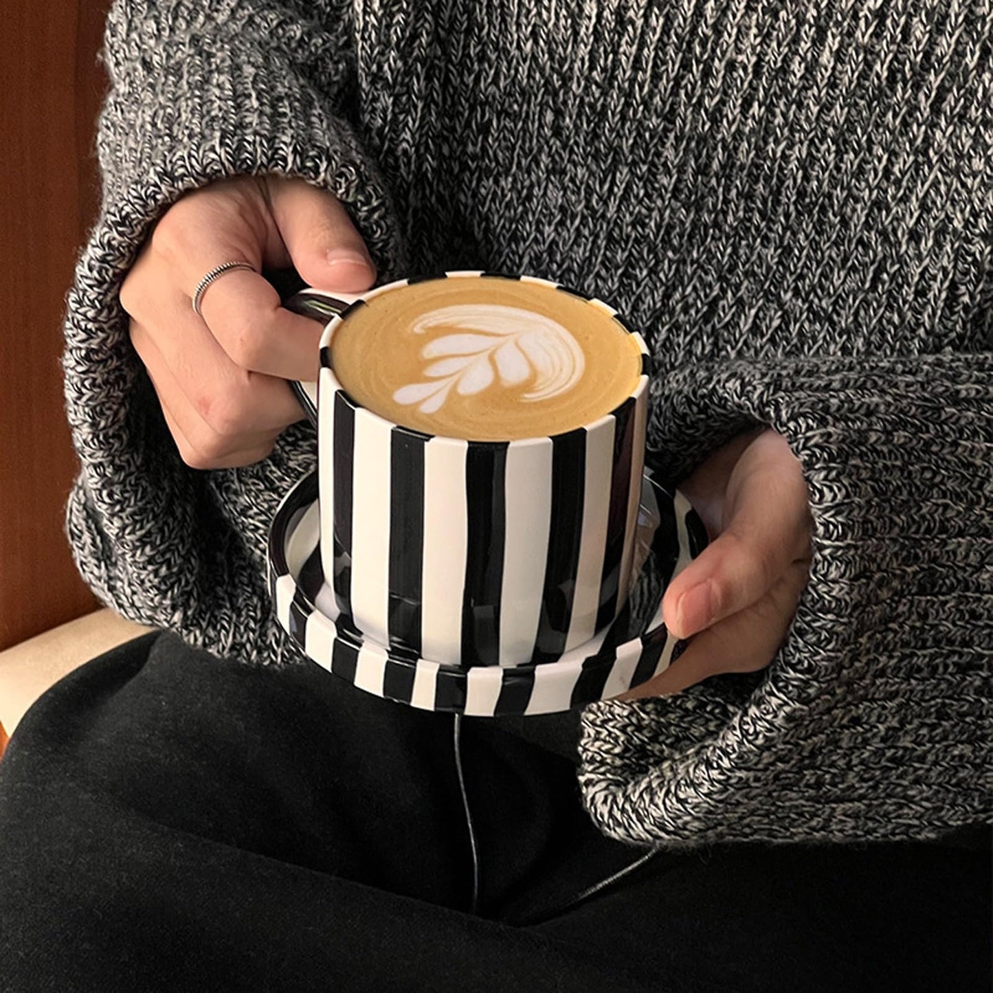 8 Oz Ceramic Coffee Mug Espresso Cups with Saucer Mug And Saucer Set Cup And Saucer Coffee Cups with Saucers Coffee Cups And Saucers,Black