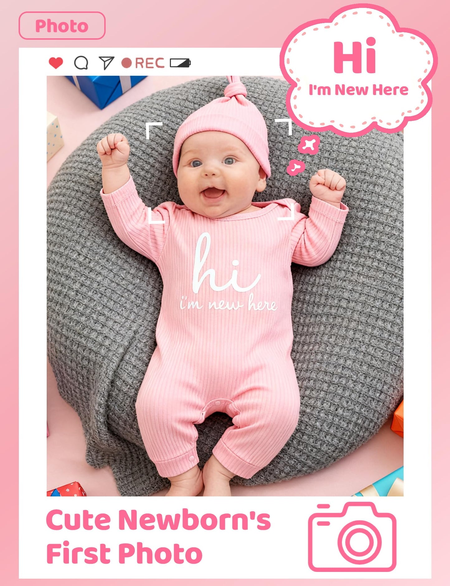 Newborn Unisex Baby Clothes 0-3 Months,Long Sleeve Onesie Infant Coming Home Outfits Romper with Mittens & Hat