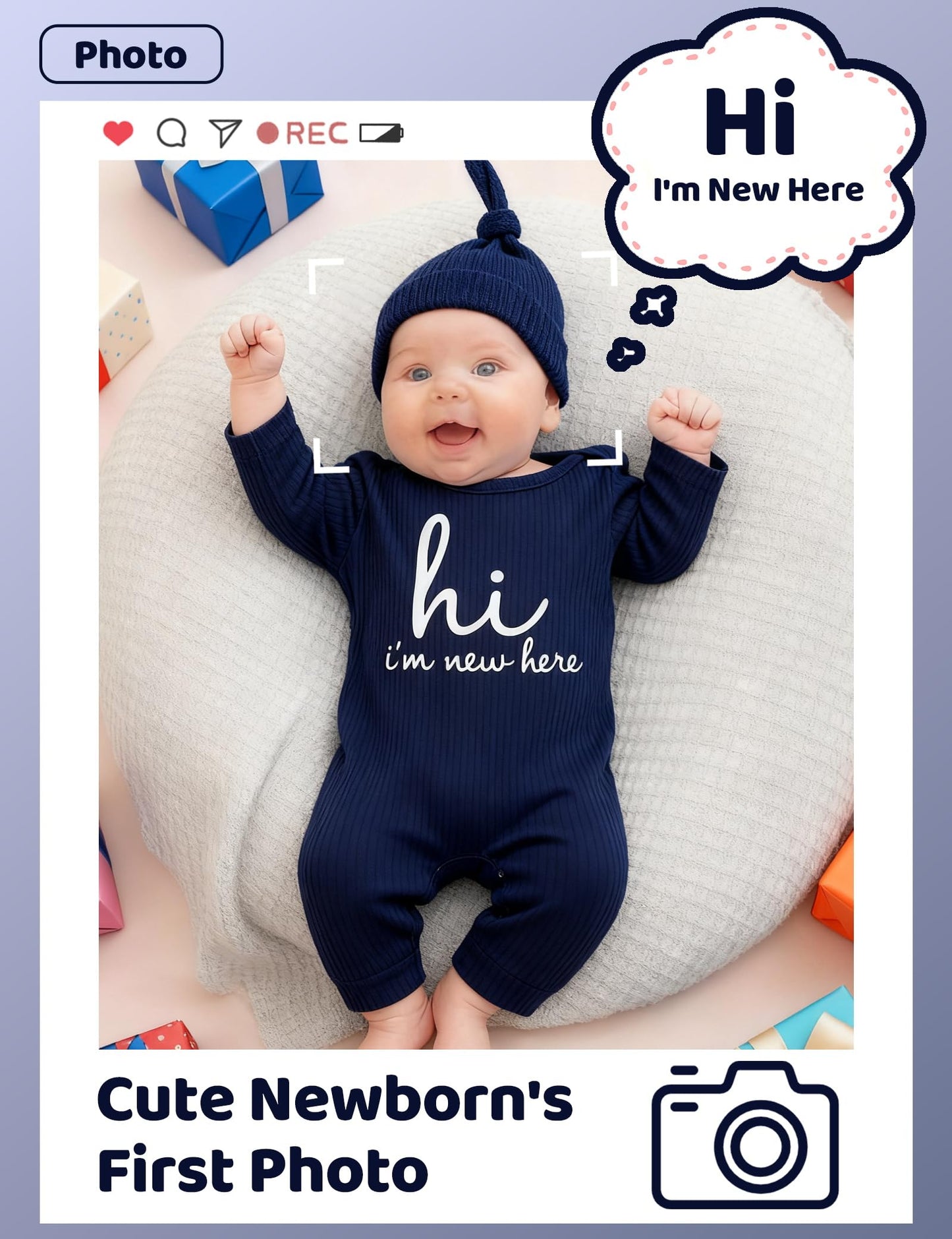 Newborn Unisex Baby Clothes 0-3 Months,Long Sleeve Onesie Infant Coming Home Outfits Romper with Mittens & Hat