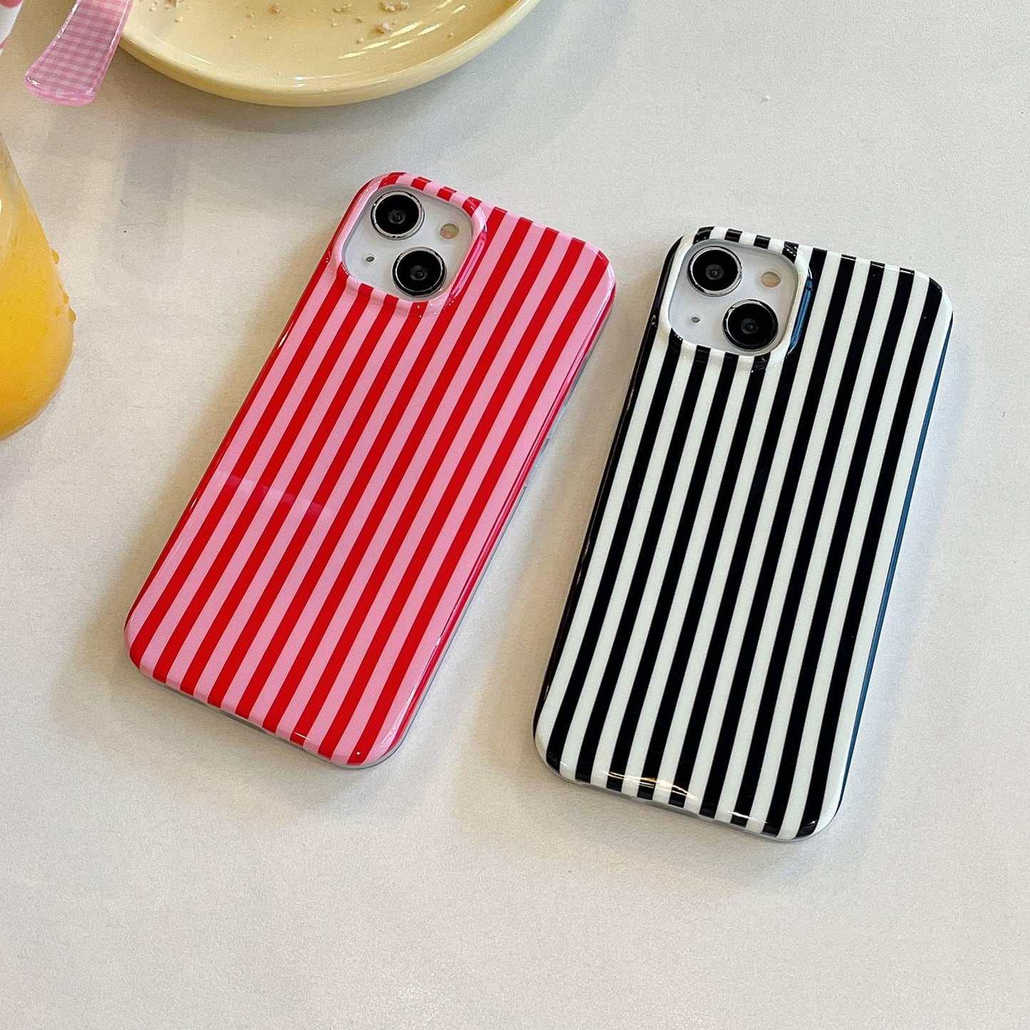 Cute Striped Phone Case Compatible with iPhone 14/13 6.1",Aesthetic Trendy Retro Stripe Pattern Chic Pretty Stylish Protective Girls Women Cover for iPhone 14/13-Black White