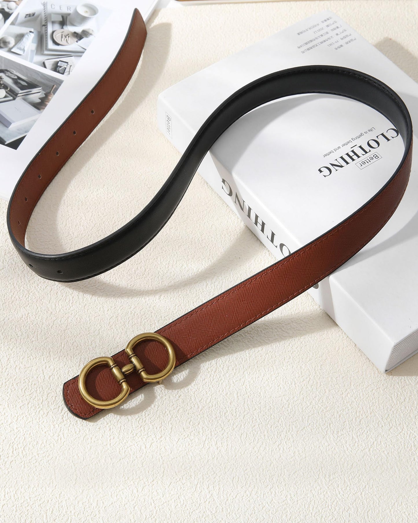 AWAYTR Reversible Belt for Women - Two-in-One Women Fashion Leather Belt for Jeans with Golden Buckle