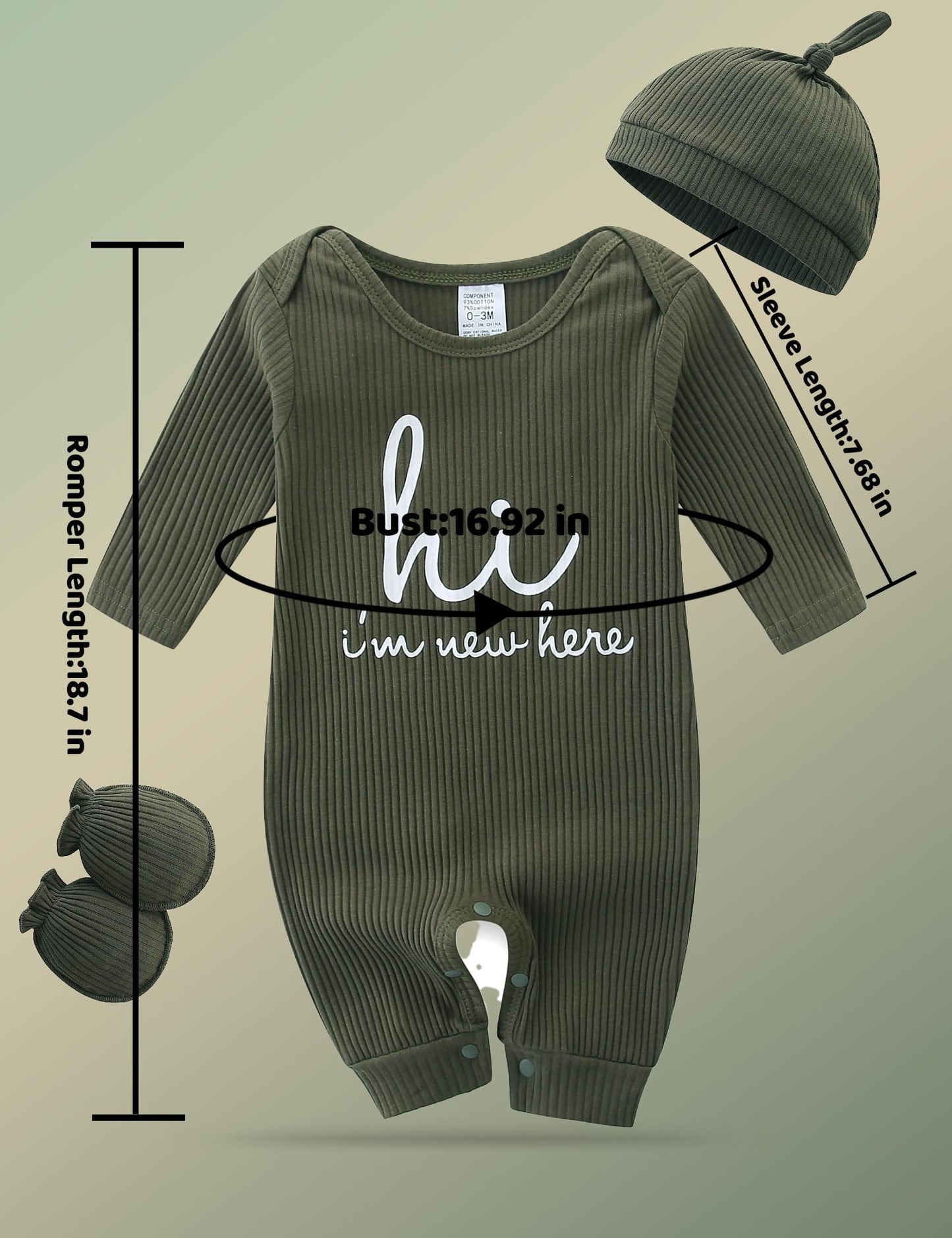 Newborn Unisex Baby Clothes 0-3 Months,Long Sleeve Onesie Infant Coming Home Outfits Romper with Mittens & Hat