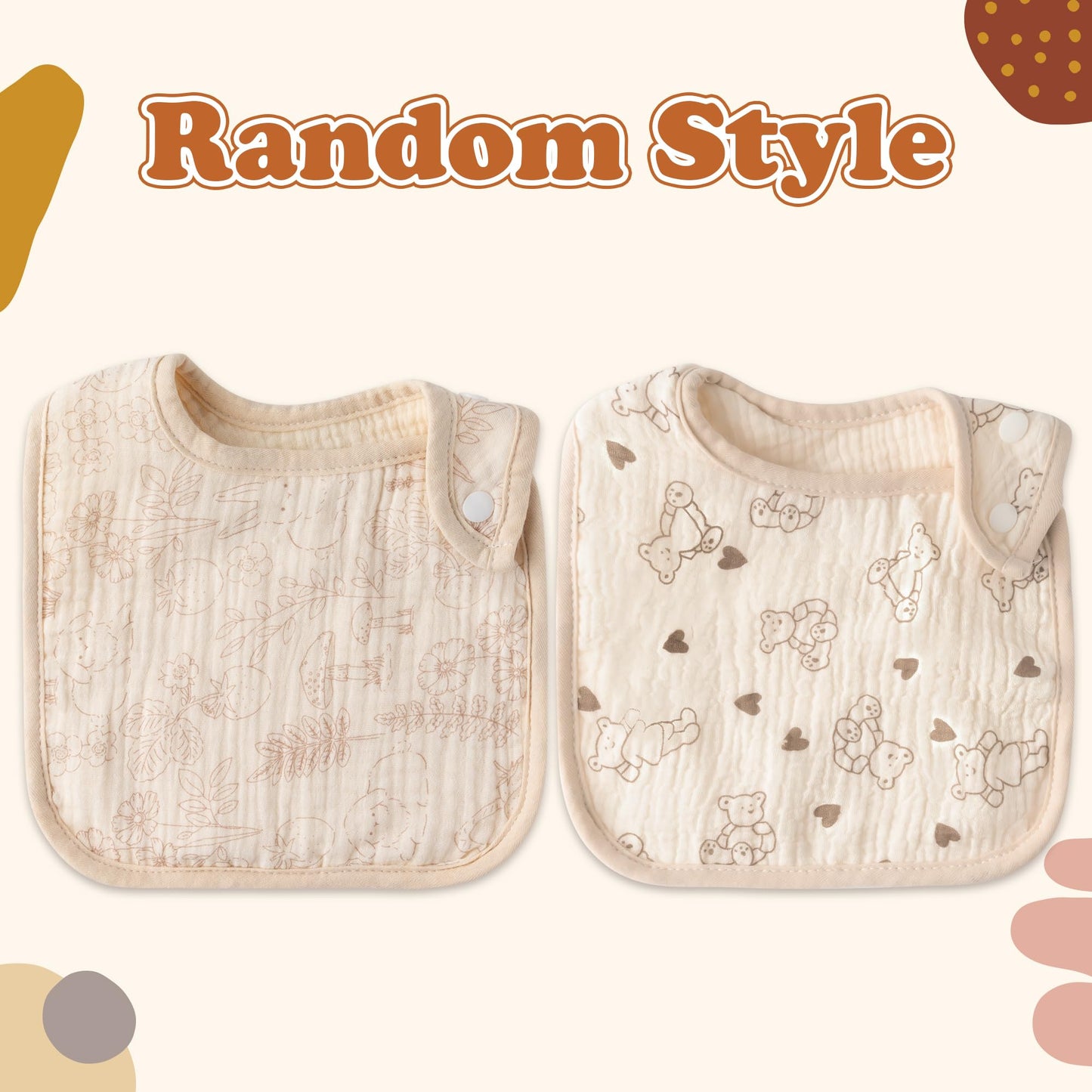 Zainpe 6Pcs Snap Muslin Cotton Bibs for Baby Love Heart Milk Letter Pattern Bib with 6 Absorbent Soft Layers, Machine Washable Burp Cloths for Infants Newborns Toddlers Drooling Feeding and Teething