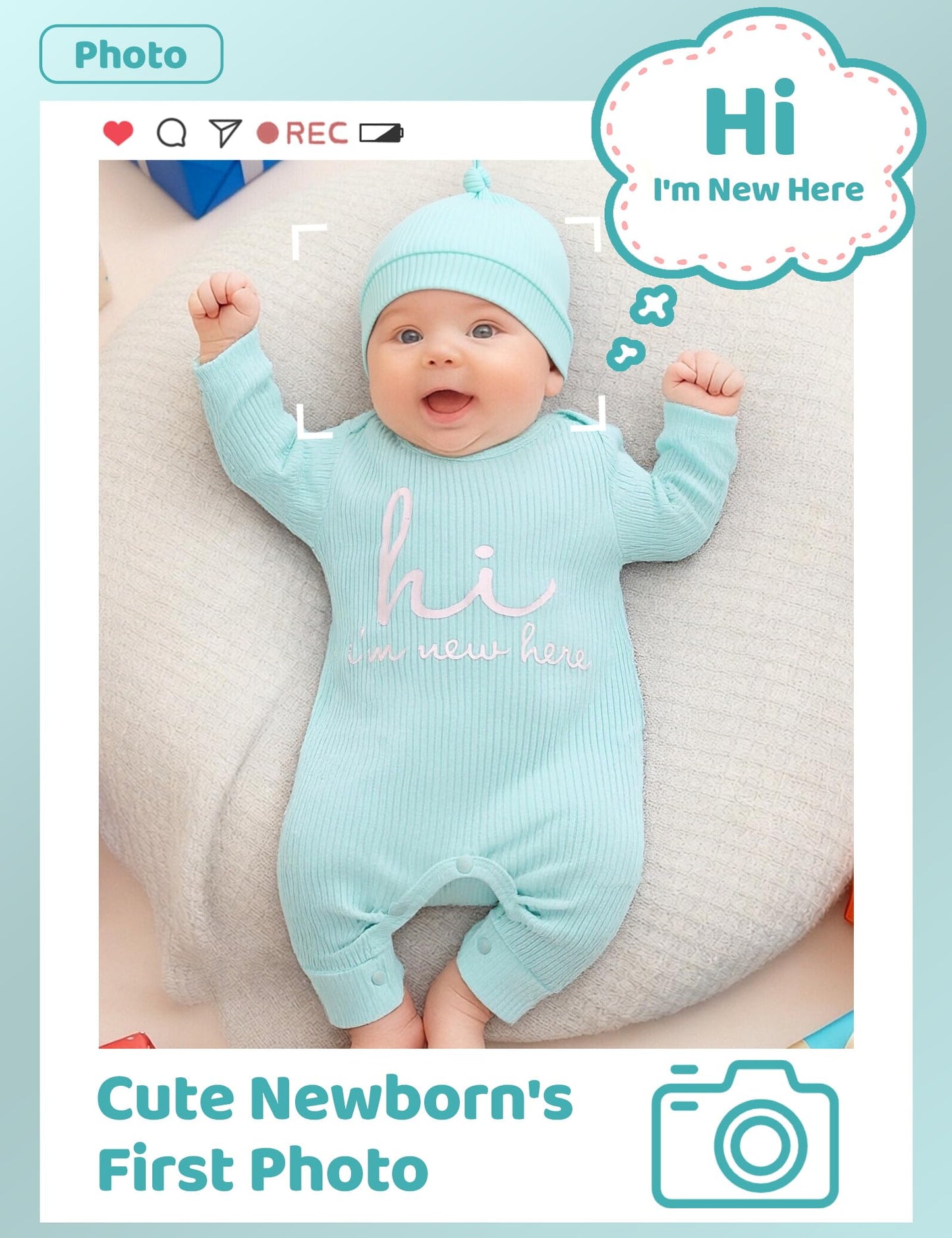 Newborn Unisex Baby Clothes 0-3 Months,Long Sleeve Onesie Infant Coming Home Outfits Romper with Mittens & Hat