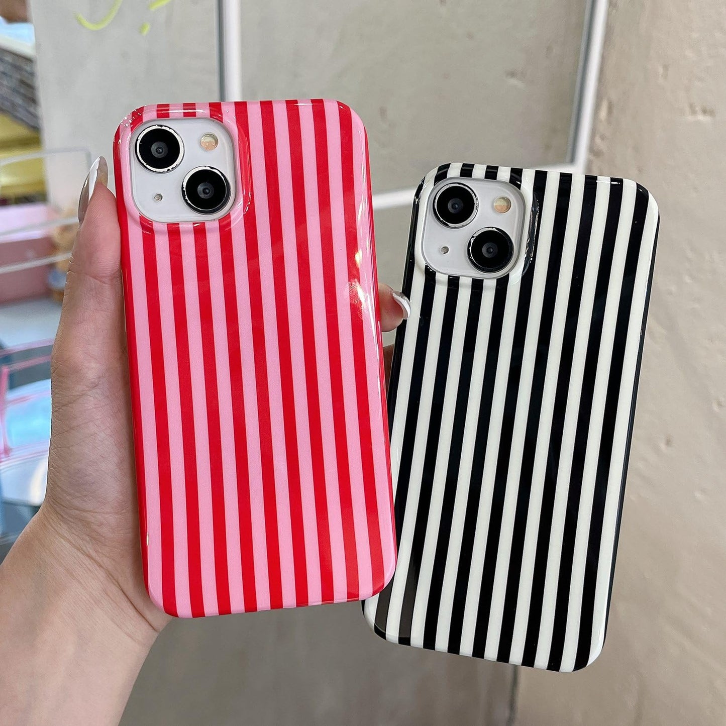 Cute Striped Phone Case Compatible with iPhone 14/13 6.1",Aesthetic Trendy Retro Stripe Pattern Chic Pretty Stylish Protective Girls Women Cover for iPhone 14/13-Black White