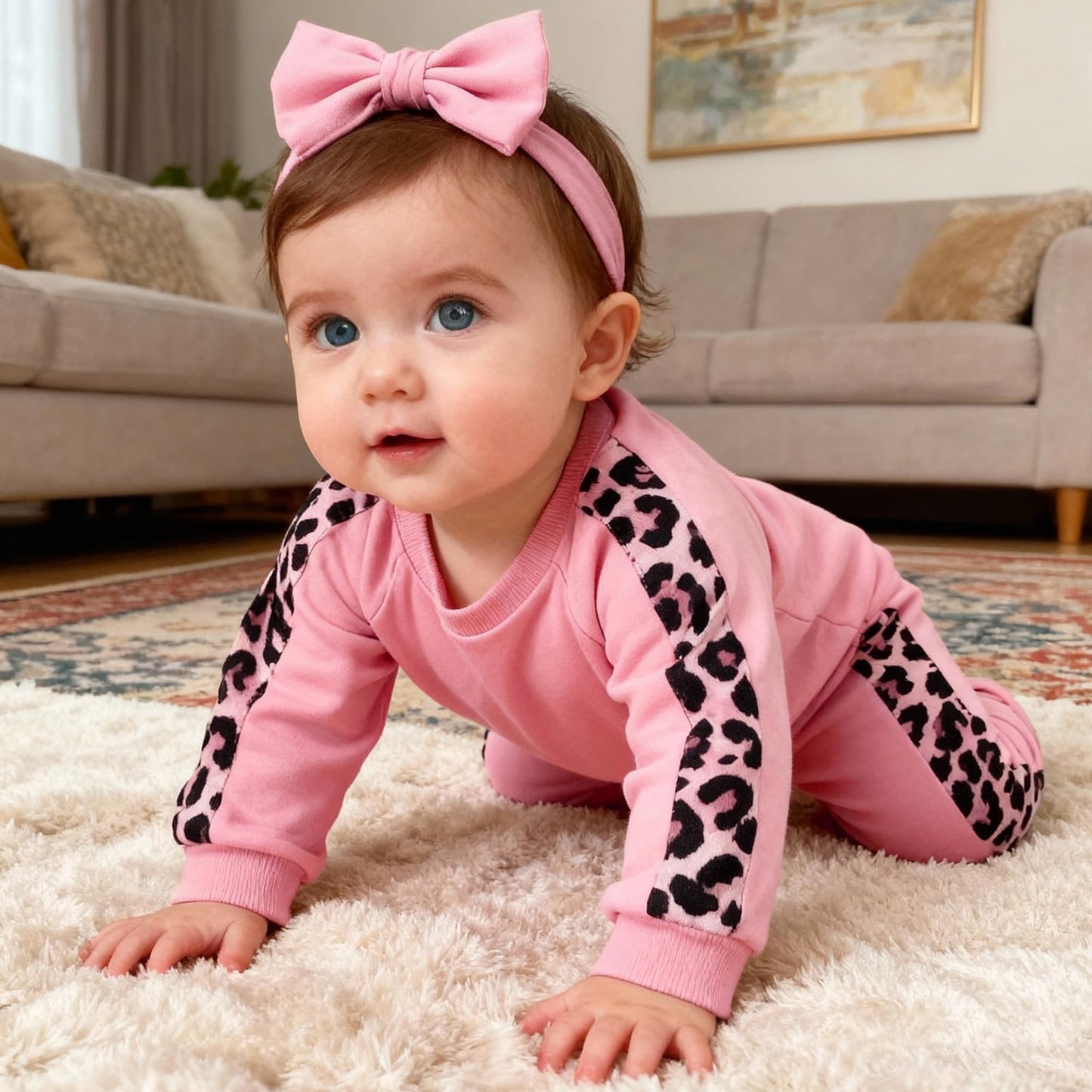 AMAWMW Infant Baby Girl Clothes Long Sleeve Loose Sweatshirts Pockets Pants Headband Outfits Fall Winter Spring Gift