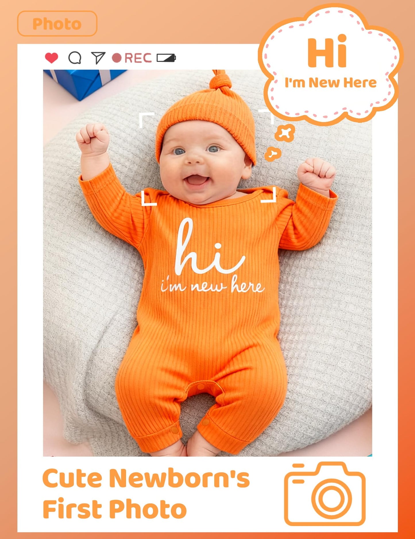 Newborn Unisex Baby Clothes 0-3 Months,Long Sleeve Onesie Infant Coming Home Outfits Romper with Mittens & Hat