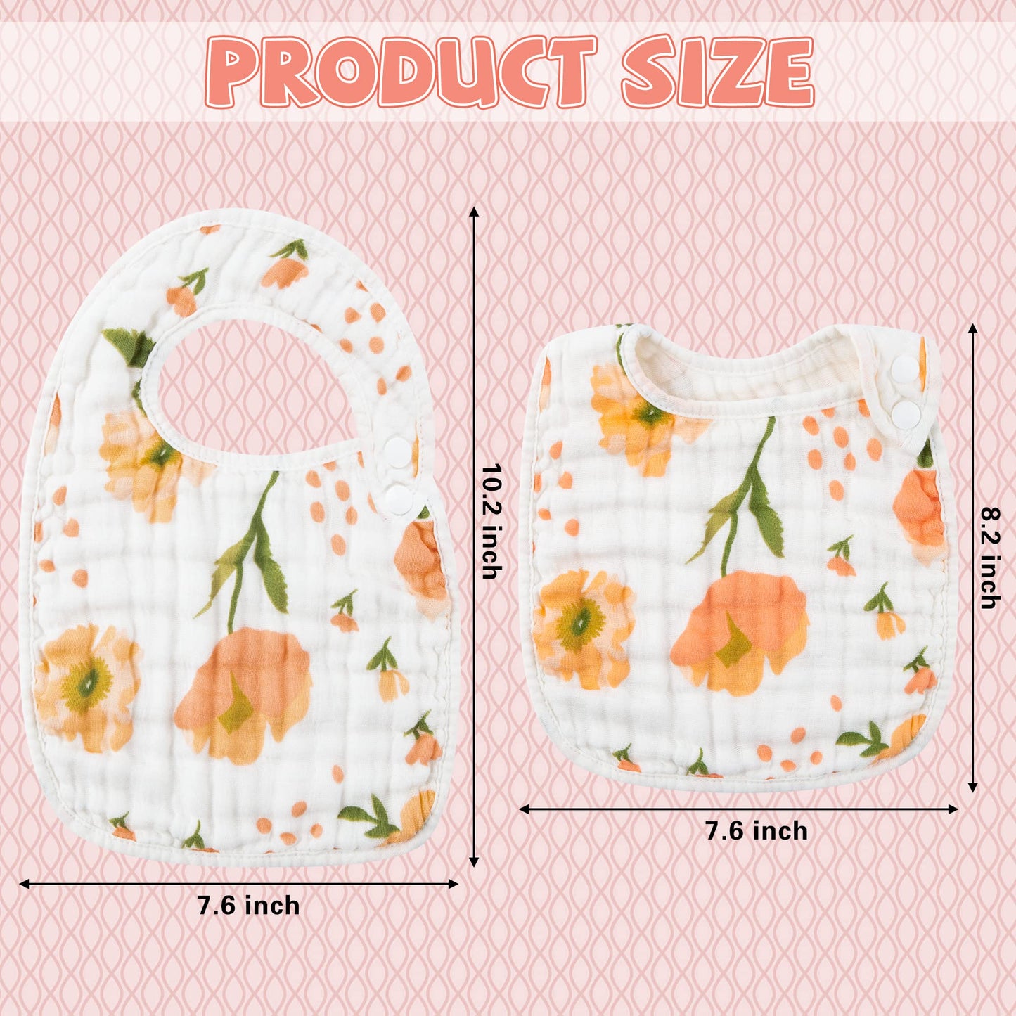 Zainpe 6Pcs Snap Muslin Cotton Bibs for Baby Love Heart Milk Letter Pattern Bib with 6 Absorbent Soft Layers, Machine Washable Burp Cloths for Infants Newborns Toddlers Drooling Feeding and Teething