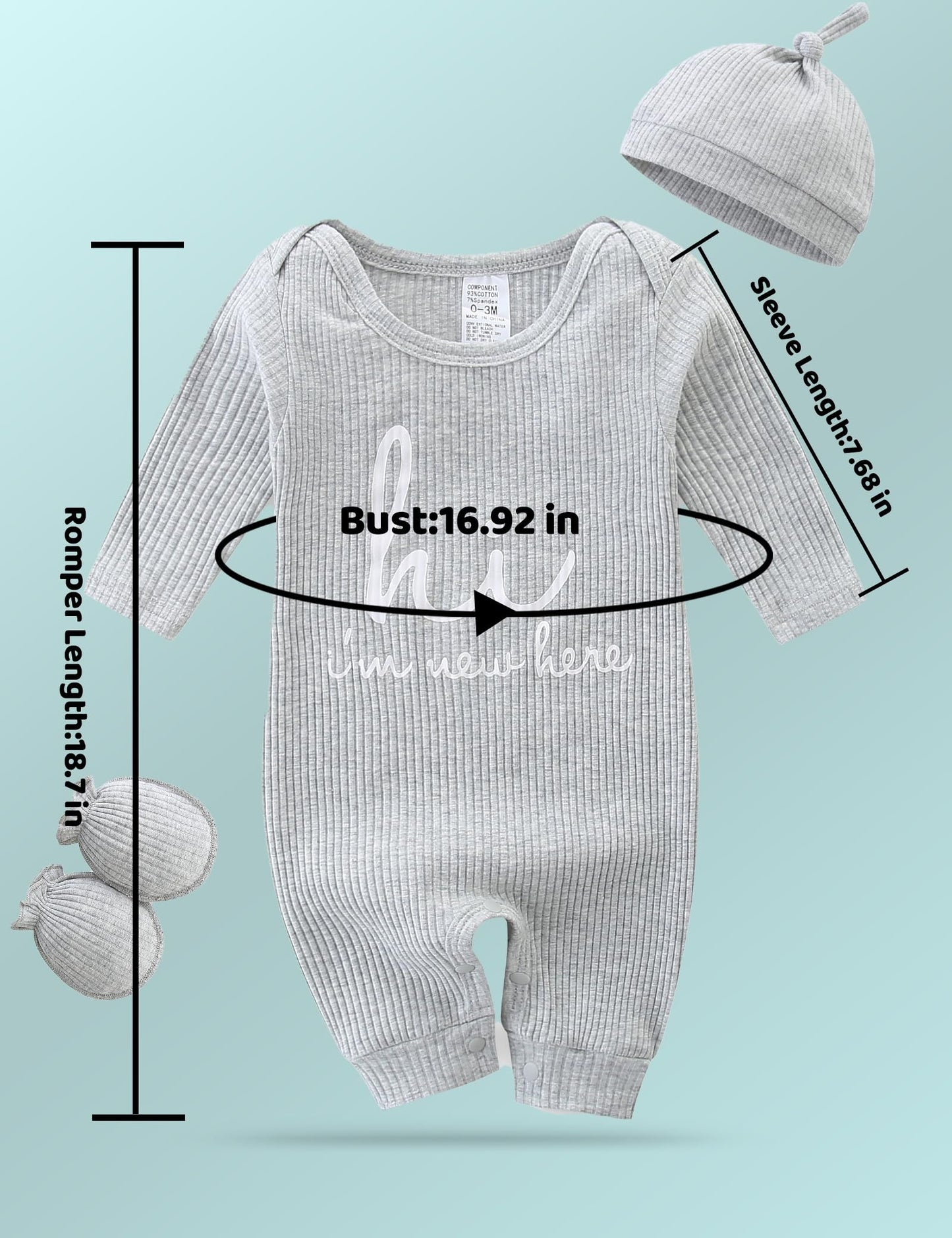 Newborn Unisex Baby Clothes 0-3 Months,Long Sleeve Onesie Infant Coming Home Outfits Romper with Mittens & Hat