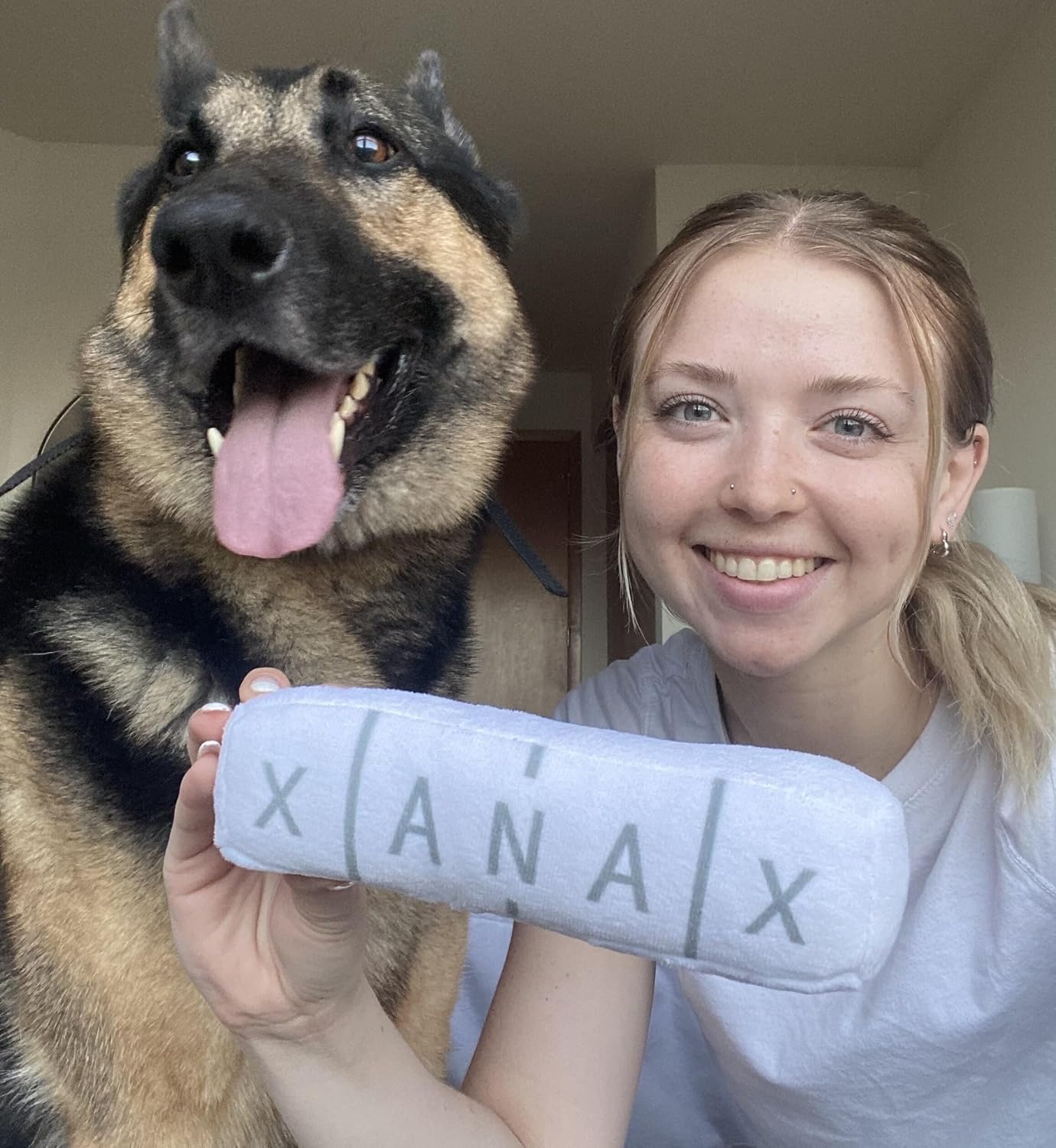 Nestpark Chill Pup Funny Dog Toy - Parody Plush Squeaky Crinkle Dog Toy